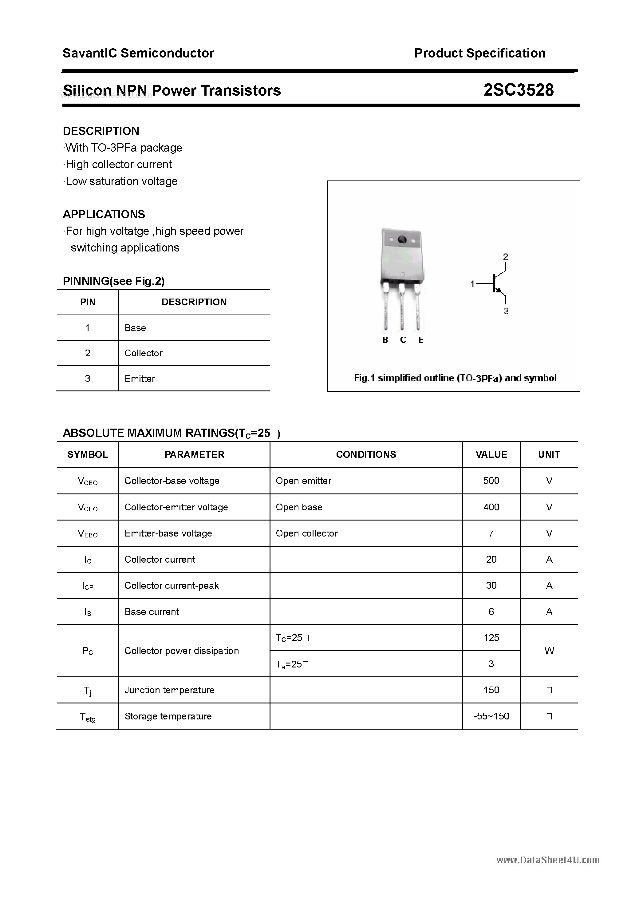 Datasheet 2SC3528 - SILICON POWER TRANSISTOR page 1