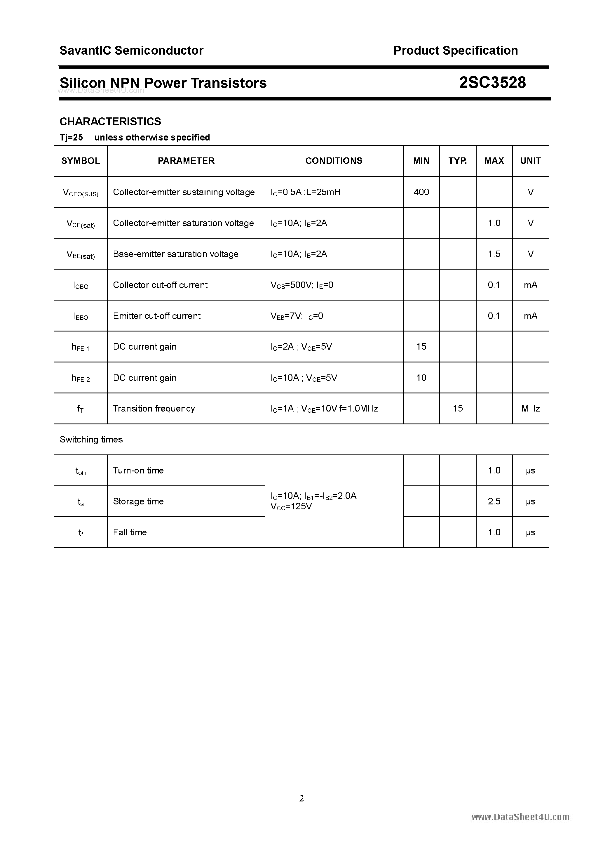 Datasheet 2SC3528 - SILICON POWER TRANSISTOR page 2