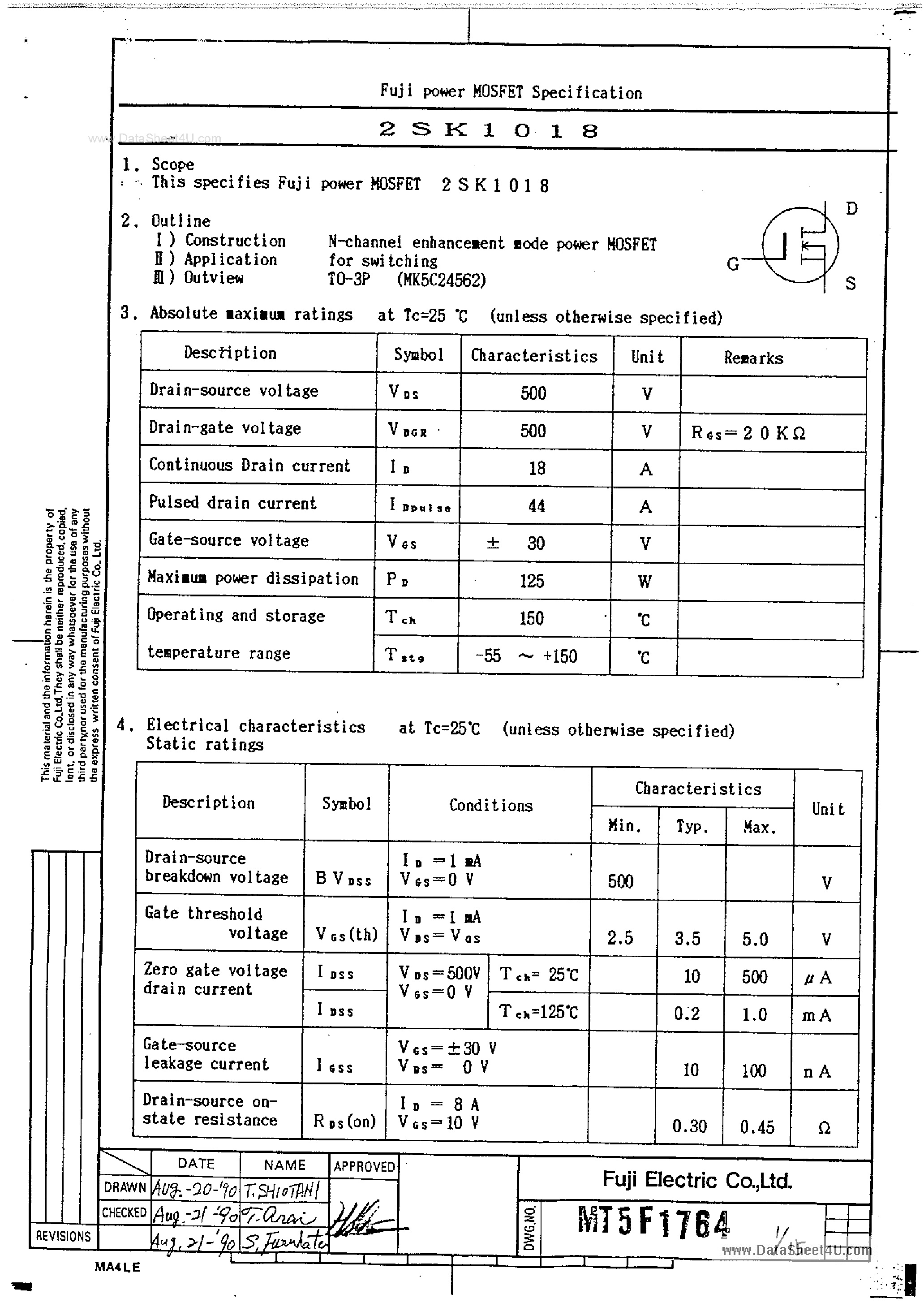 Datasheet K1018 page 1 Datasheet K1018 - Search -----> 2SK1018 page 1