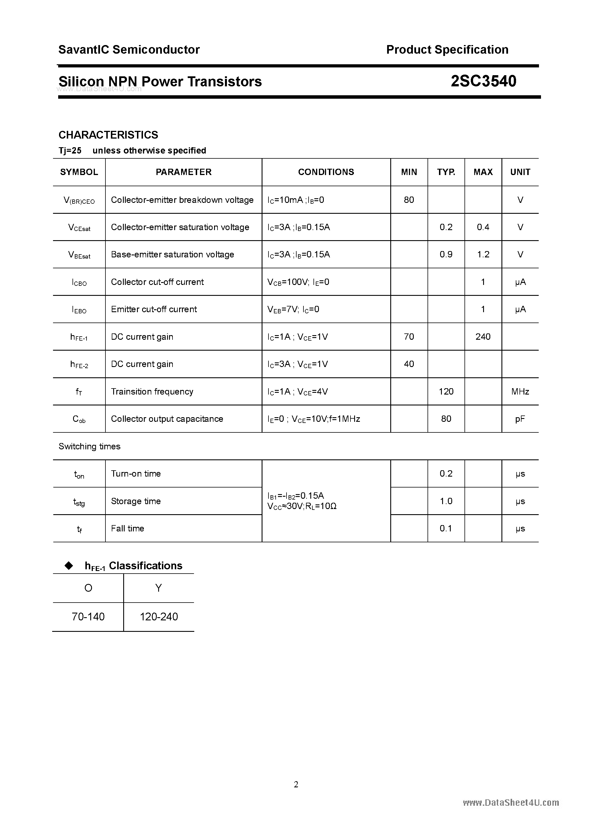 Datasheet 2SC3540 page 2 Datasheet 2SC3540 - SILICON POWER TRANSISTOR page 2