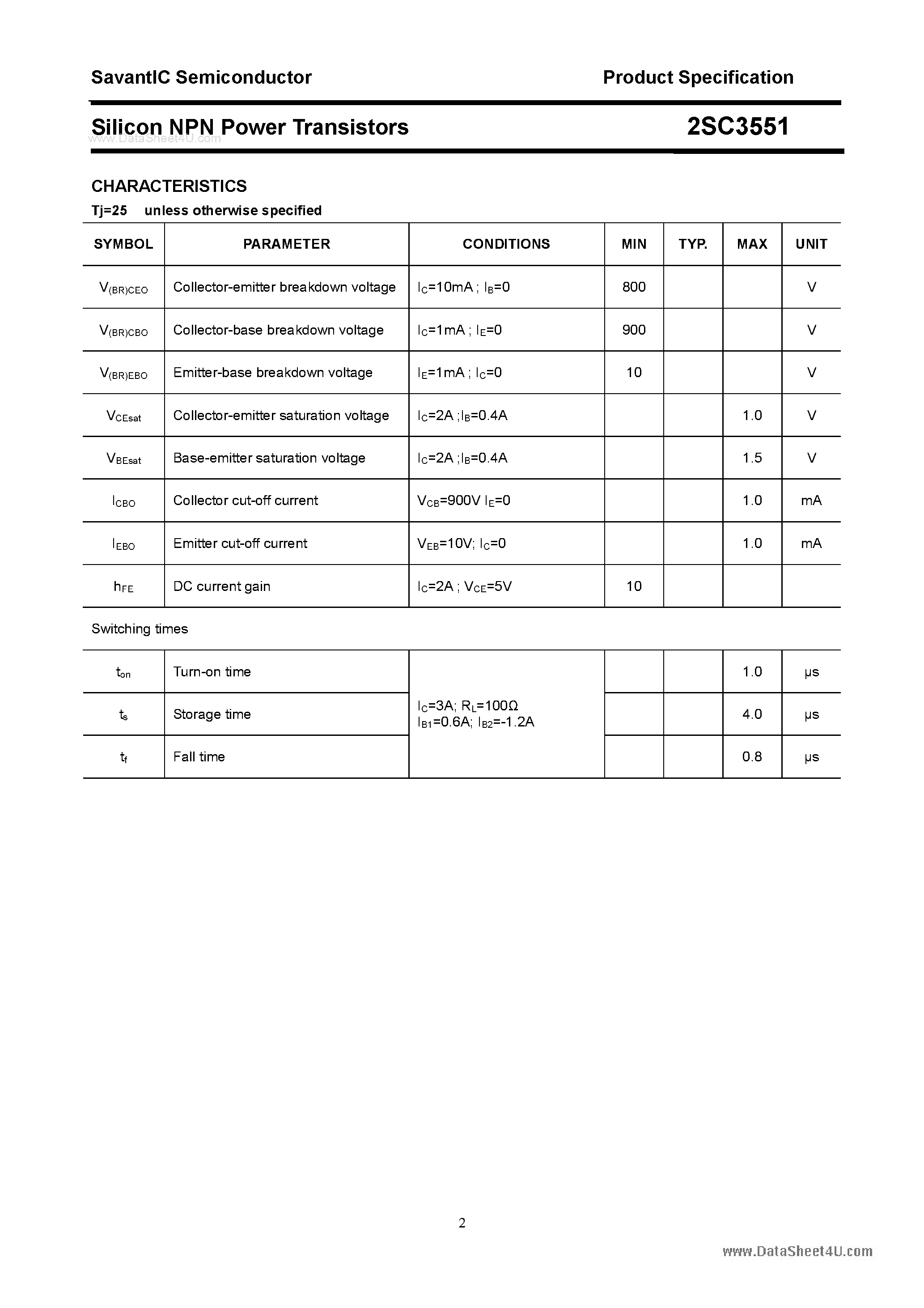 Datasheet 2SC3551 - SILICON POWER TRANSISTOR page 2