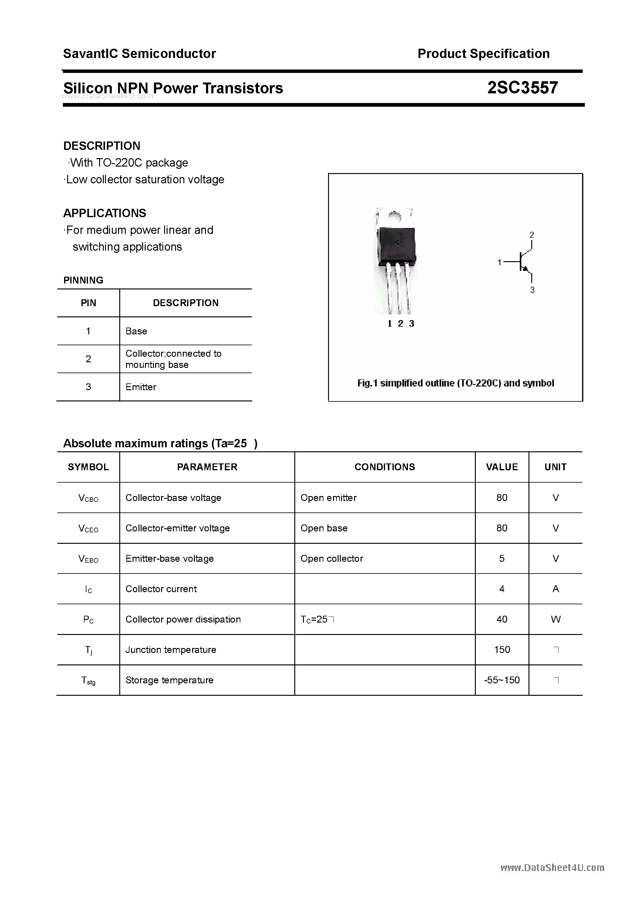 Datasheet 2SC3557 - SILICON POWER TRANSISTOR page 1