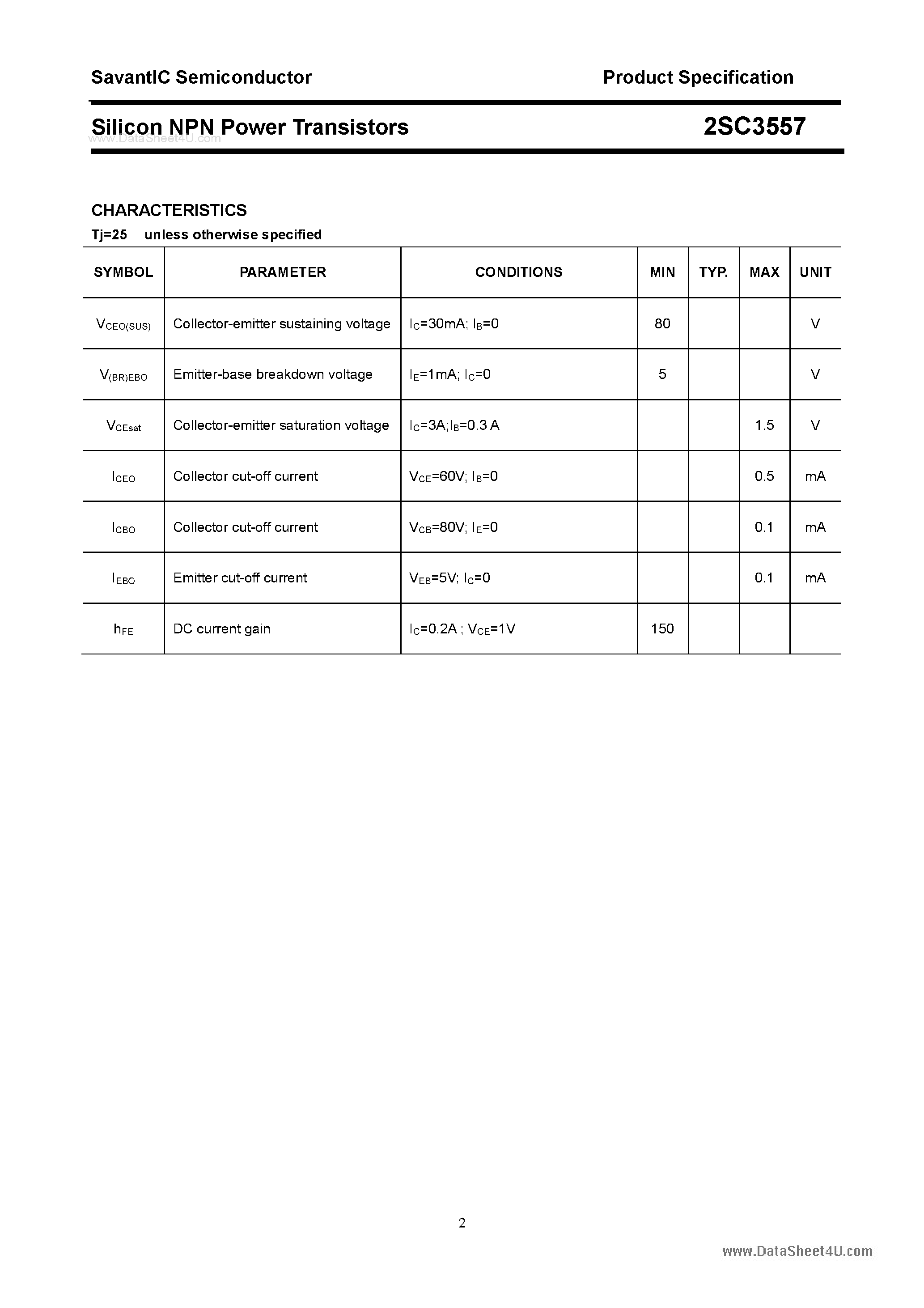 Datasheet 2SC3557 - SILICON POWER TRANSISTOR page 2