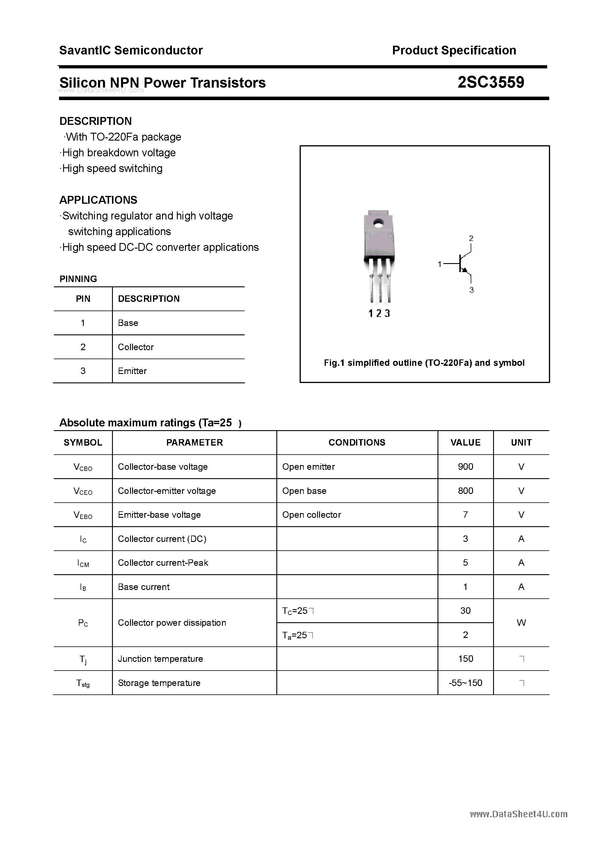 Datasheet 2SC3559 - SILICON POWER TRANSISTOR page 1