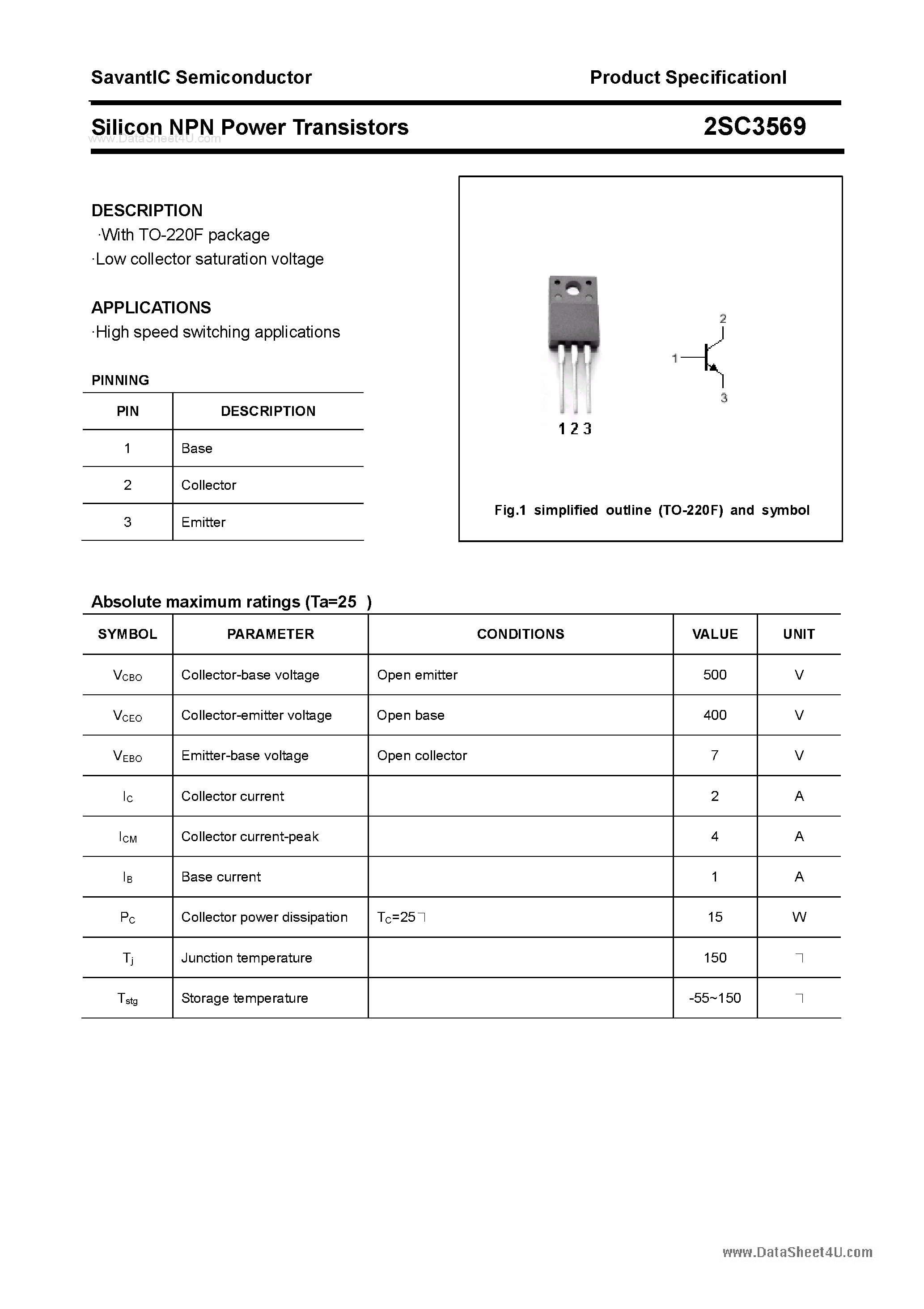 Datasheet 2SC3569 - SILICON POWER TRANSISTOR page 1