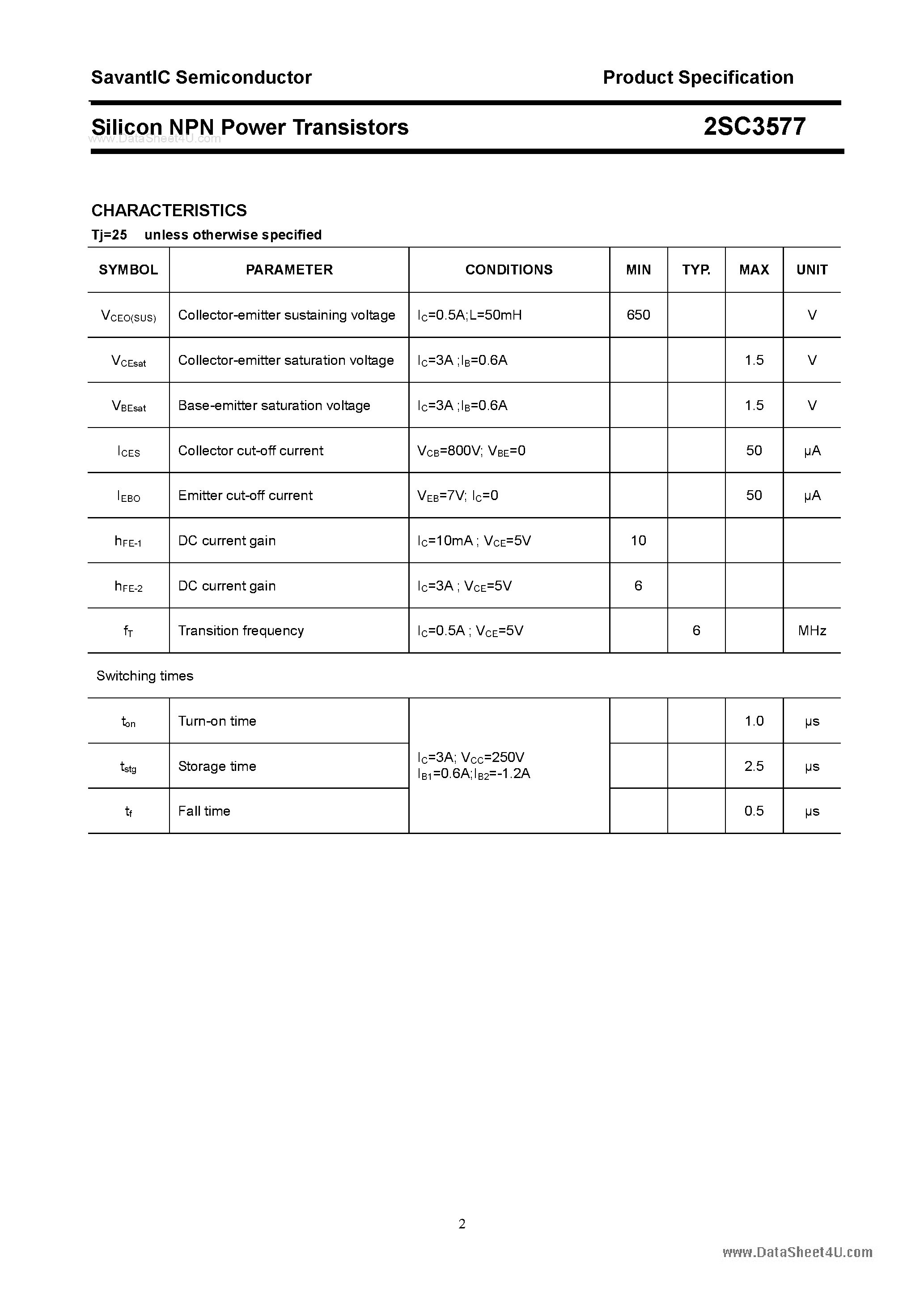 Datasheet 2SC3577 page 2 Datasheet 2SC3577 - SILICON POWER TRANSISTOR page 2