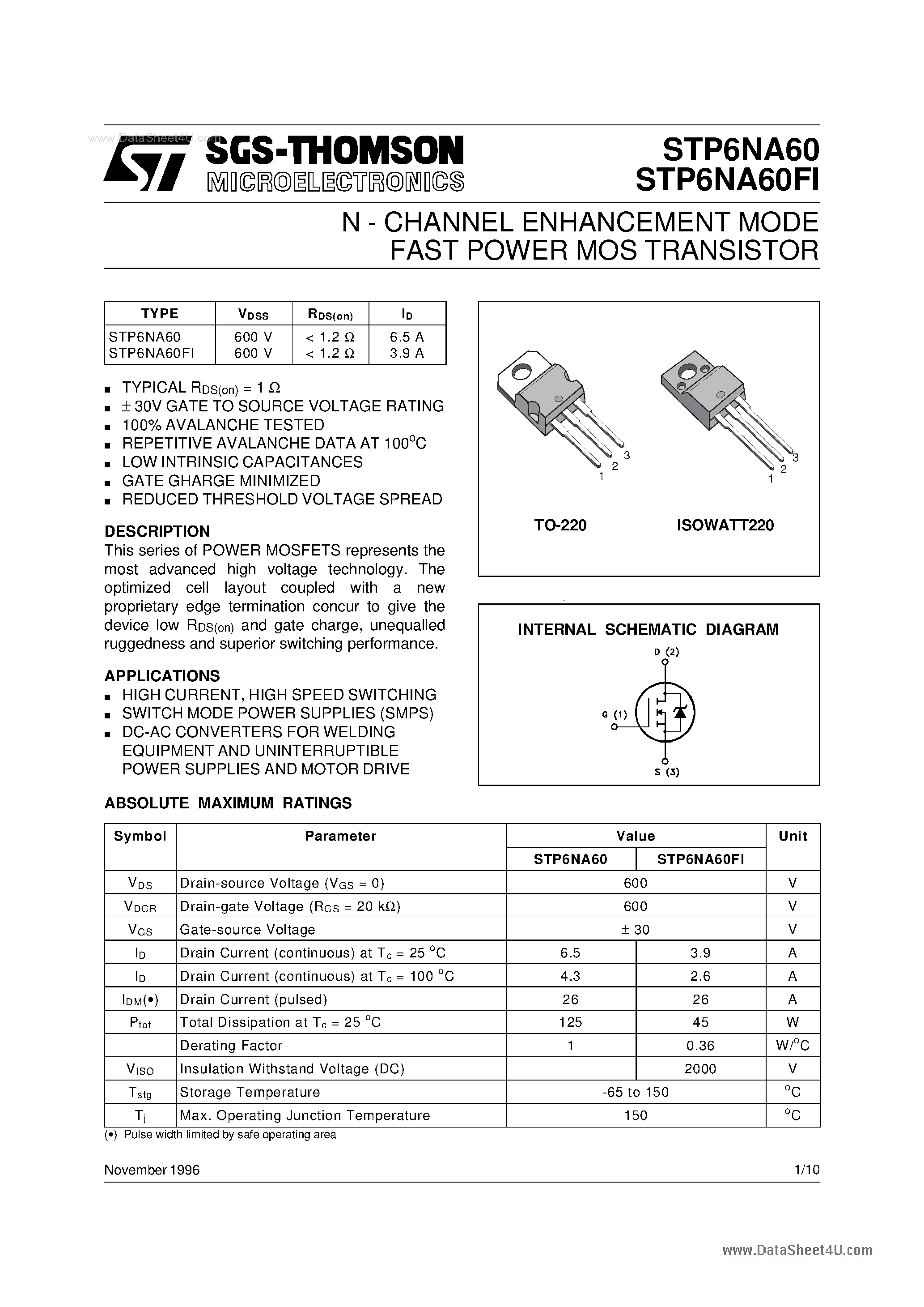 Datasheet P6NA60 page 1 Datasheet P6NA60 - Search -----> STP6NA60 page 1