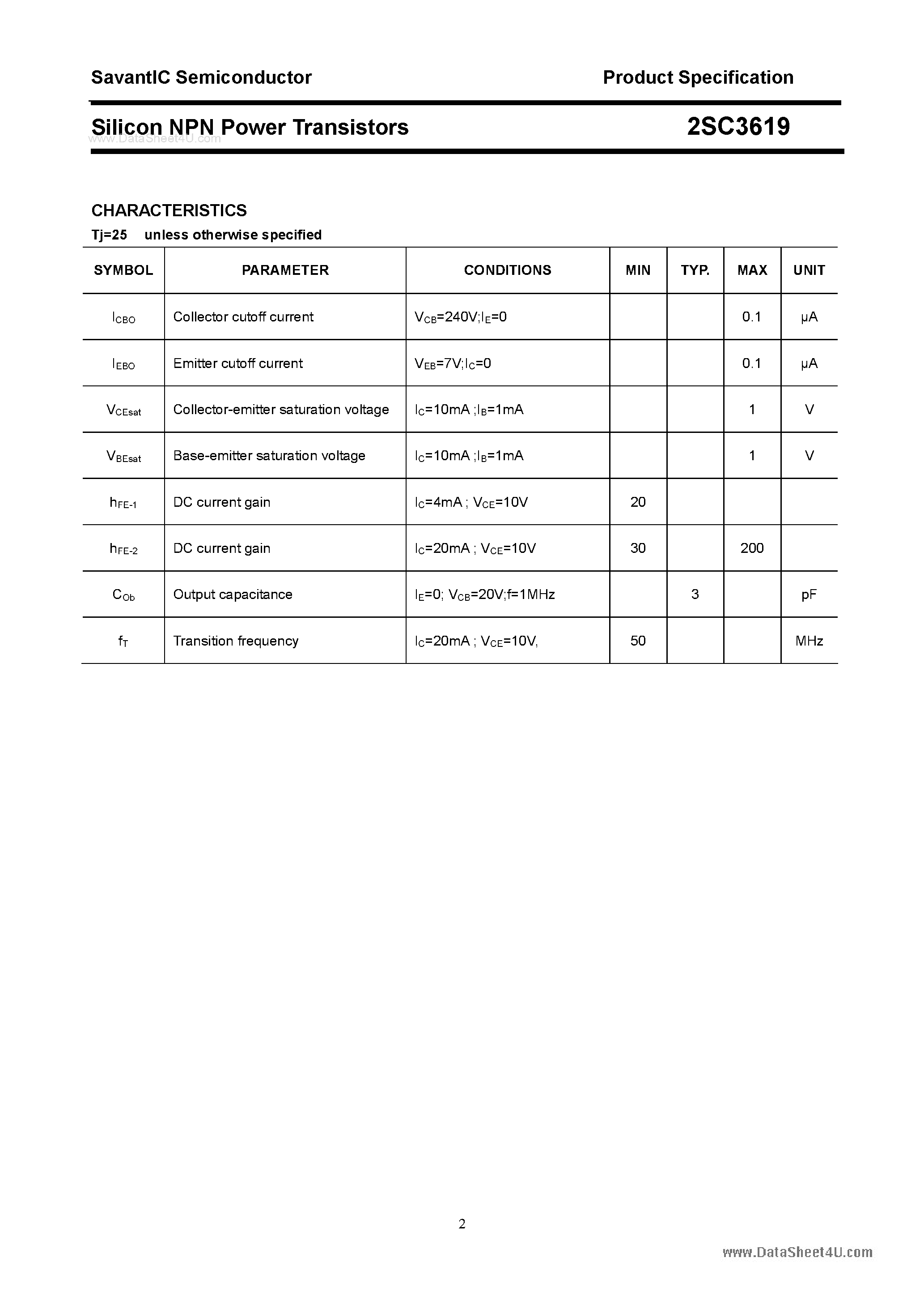 Datasheet 2SC3619 - SILICON POWER TRANSISTOR page 2