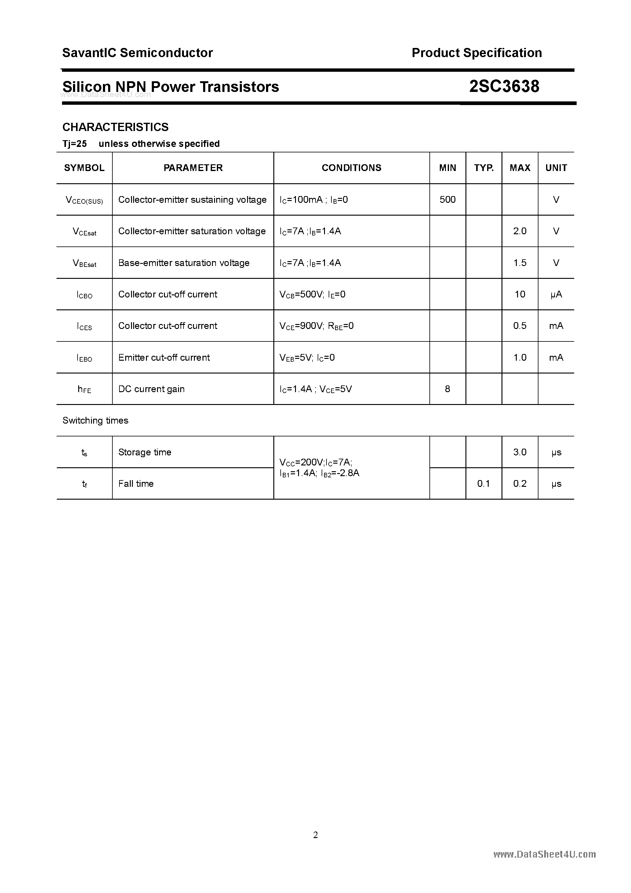Datasheet 2SC3638 - SILICON POWER TRANSISTOR page 2