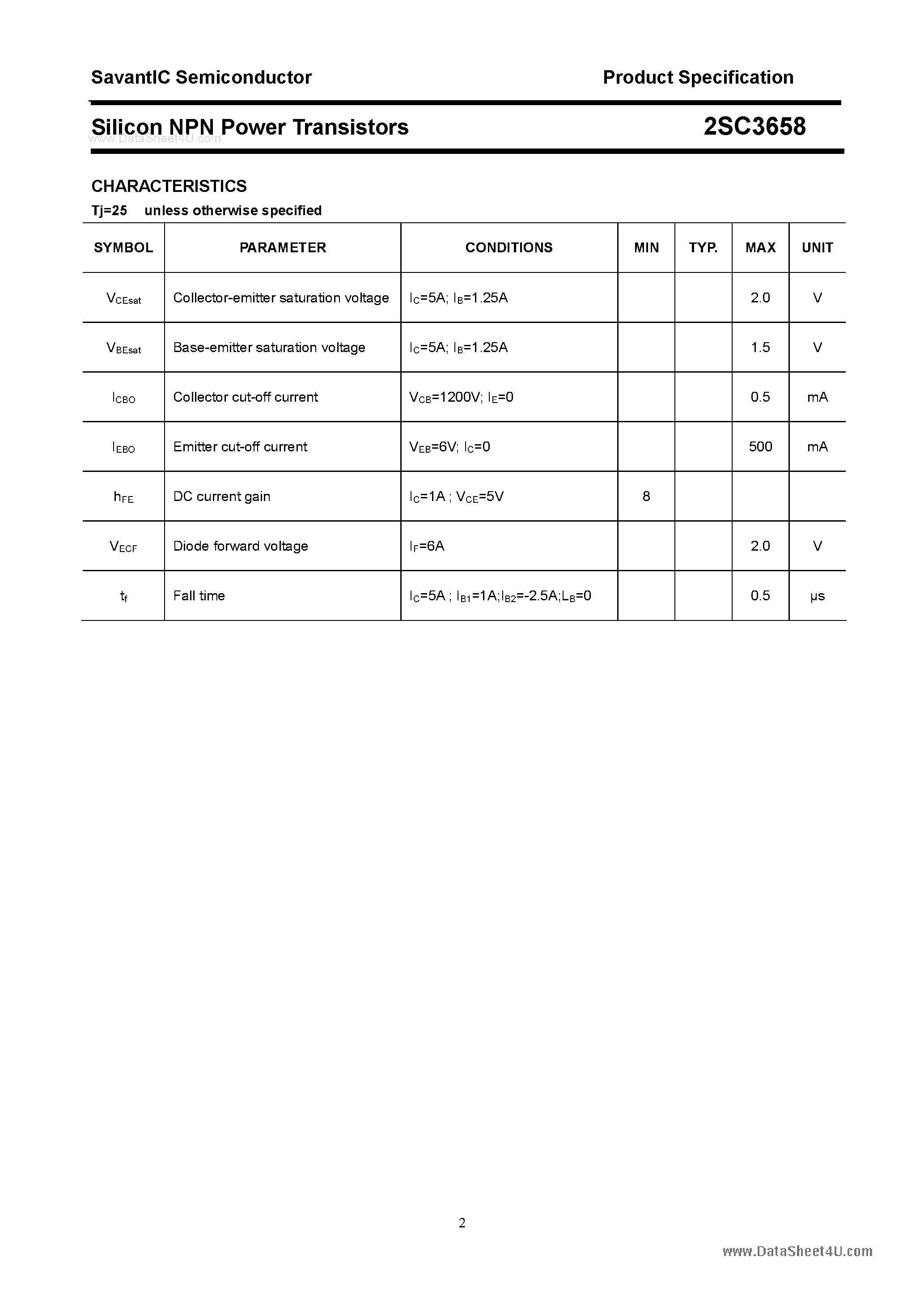 Datasheet 2SC3658 - SILICON POWER TRANSISTOR page 2