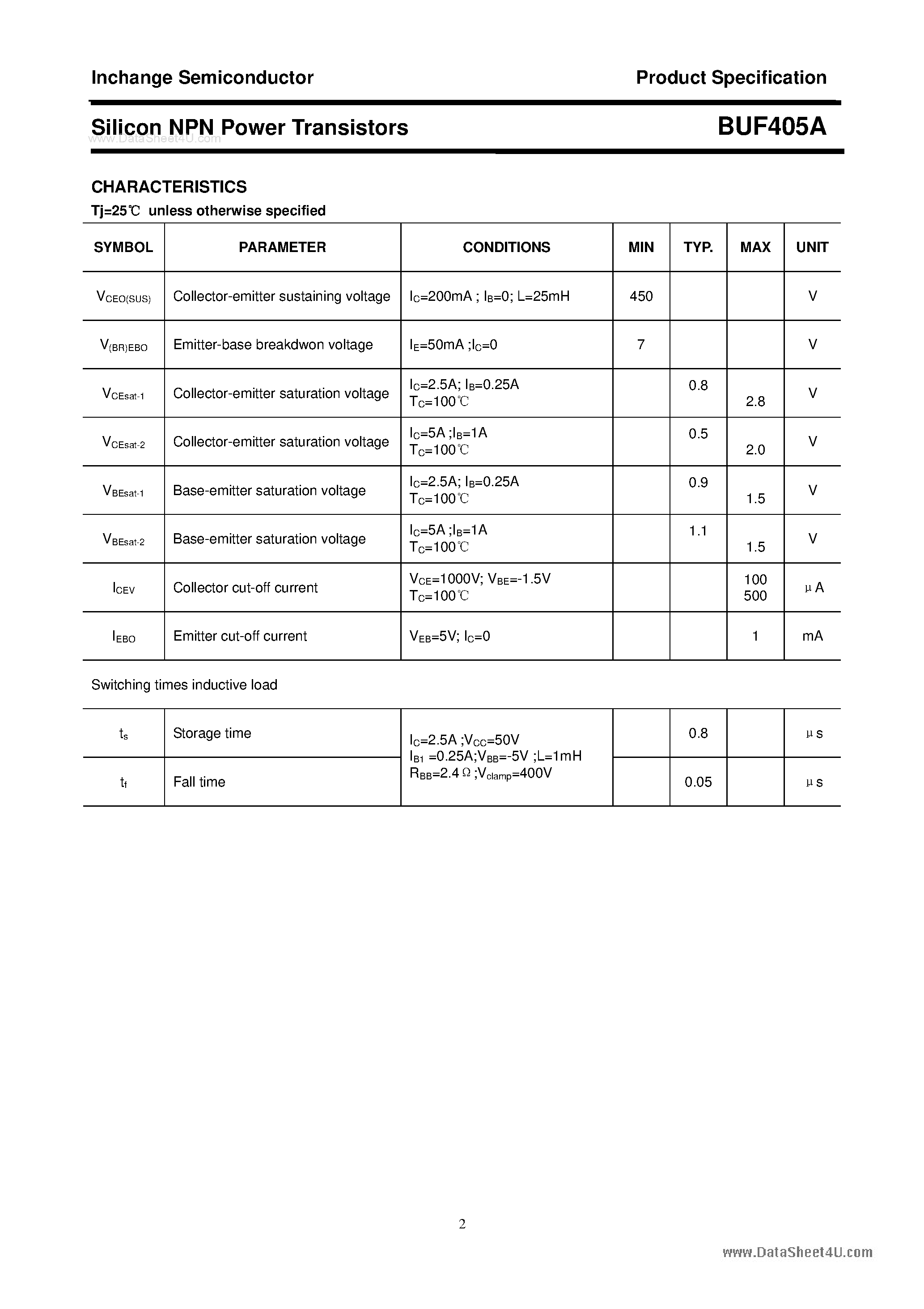 Даташит BUF405A - Silicon NPN Power Transistors страница 2
