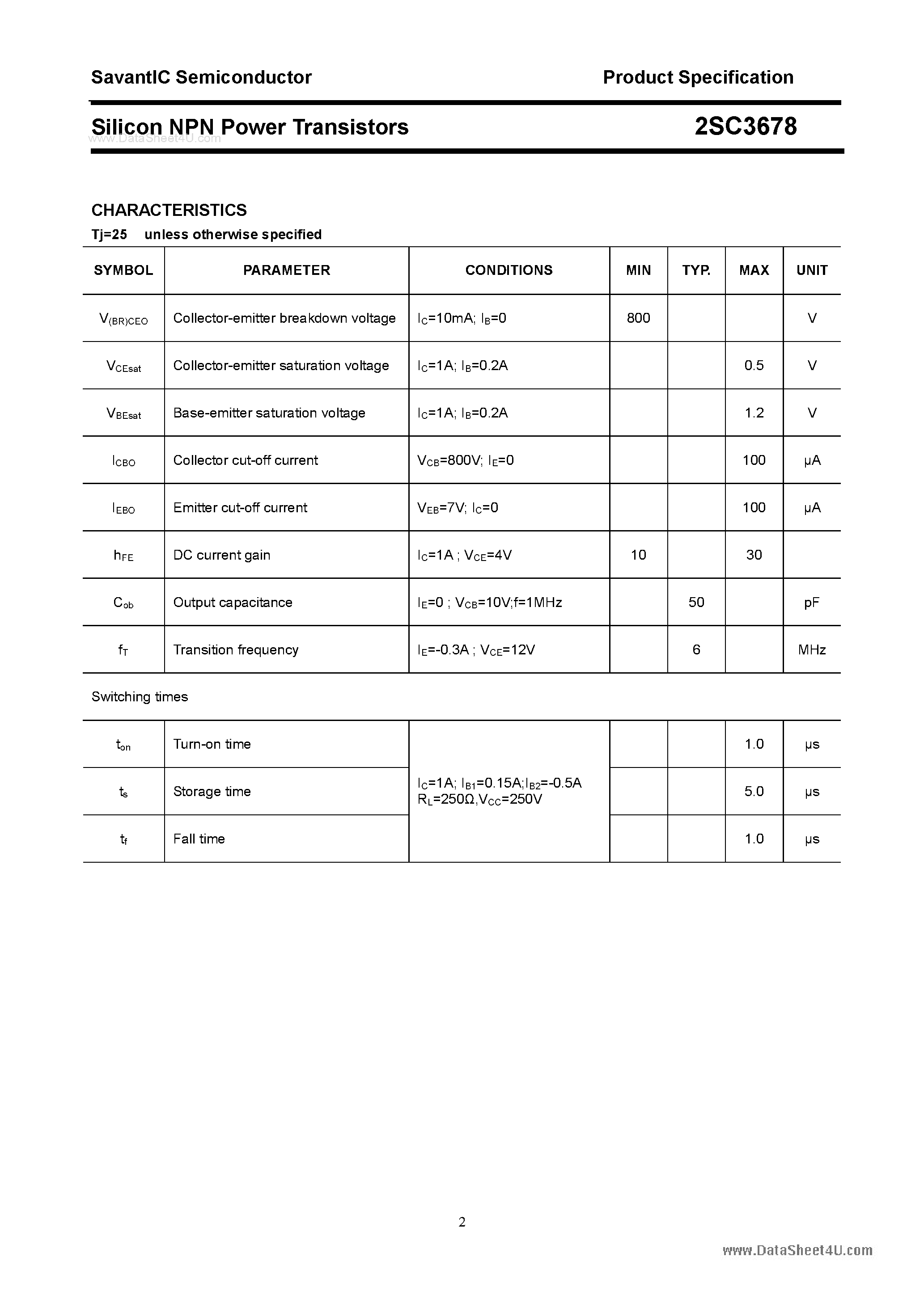 Datasheet 2SC3678 - SILICON POWER TRANSISTOR page 2