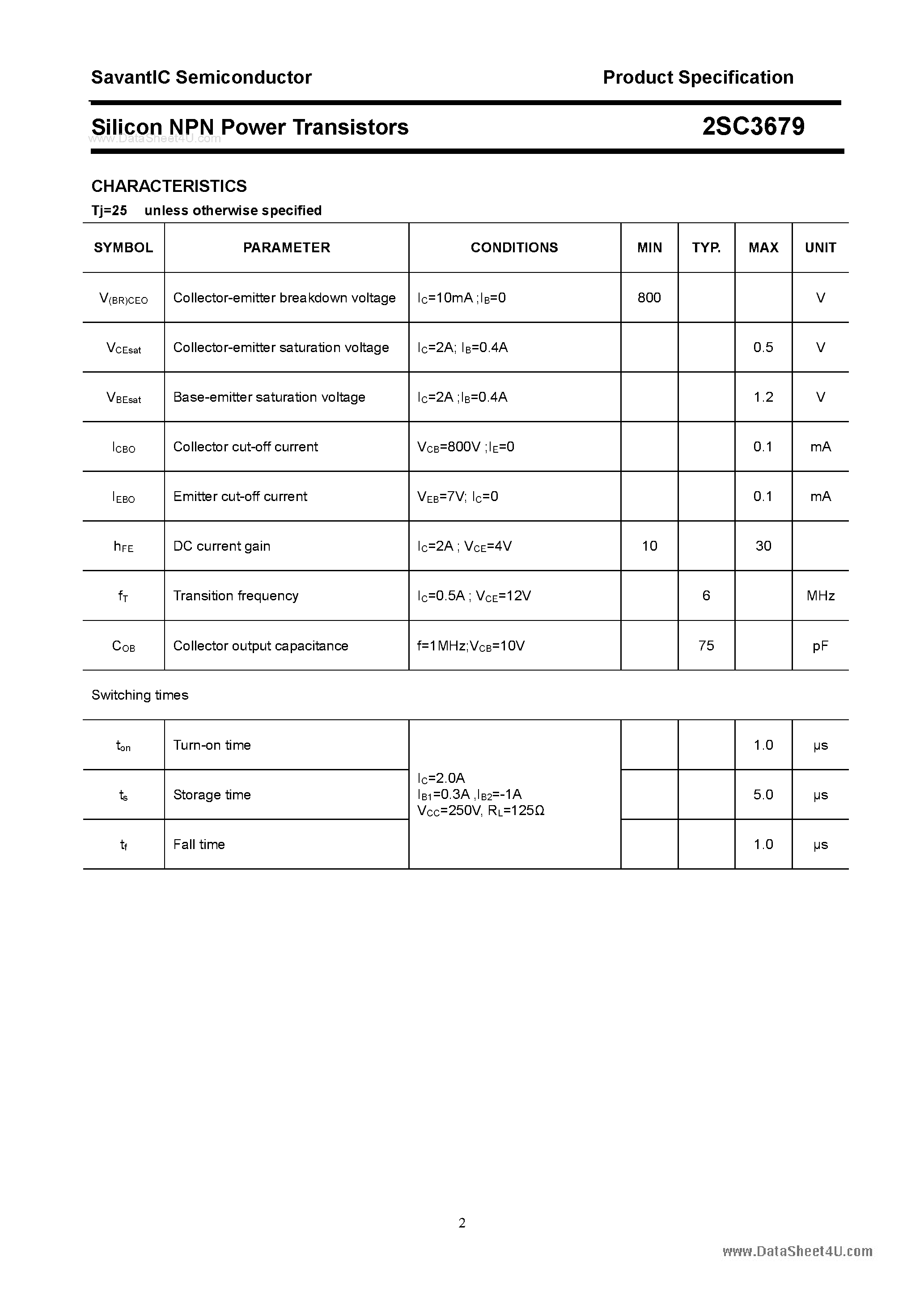 Datasheet 2SC3679 - SILICON POWER TRANSISTOR page 2