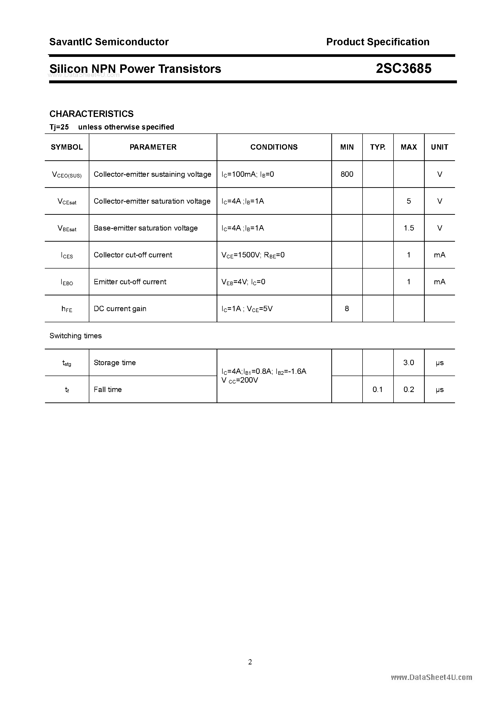 Datasheet 2SC3685 - SILICON POWER TRANSISTOR page 2