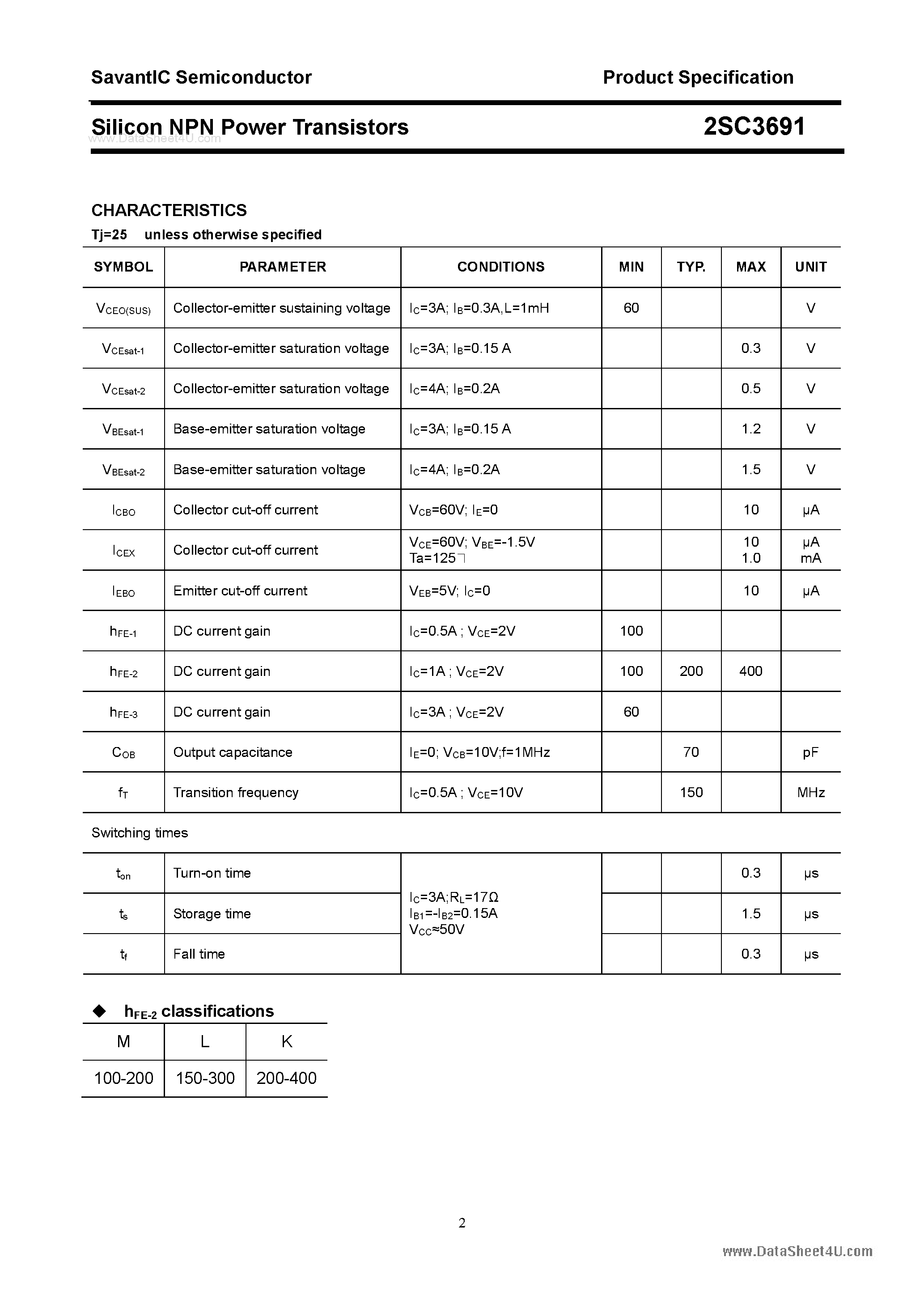 Datasheet 2SC3691 - SILICON POWER TRANSISTOR page 2