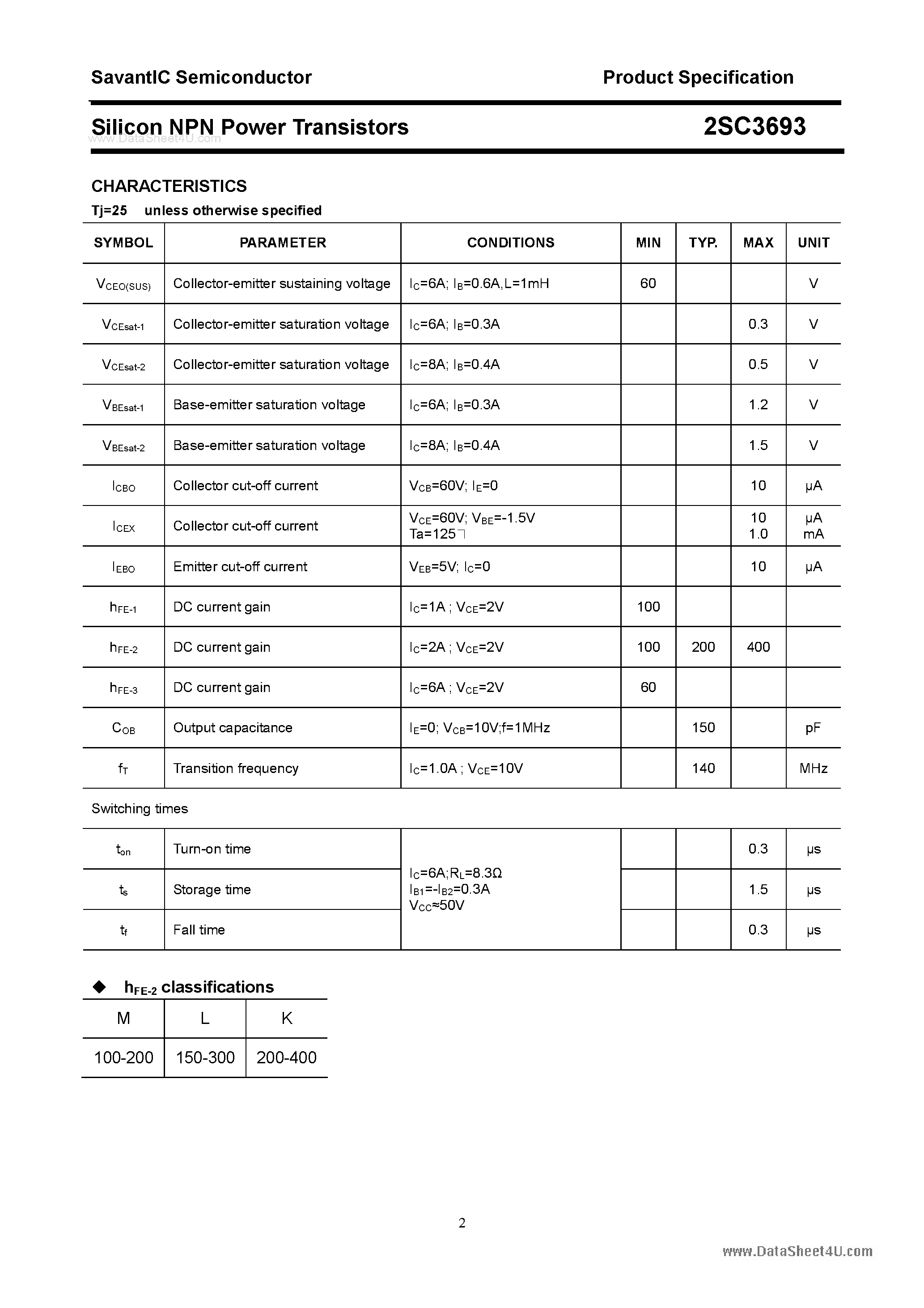 Datasheet 2SC3693 - SILICON POWER TRANSISTOR page 2