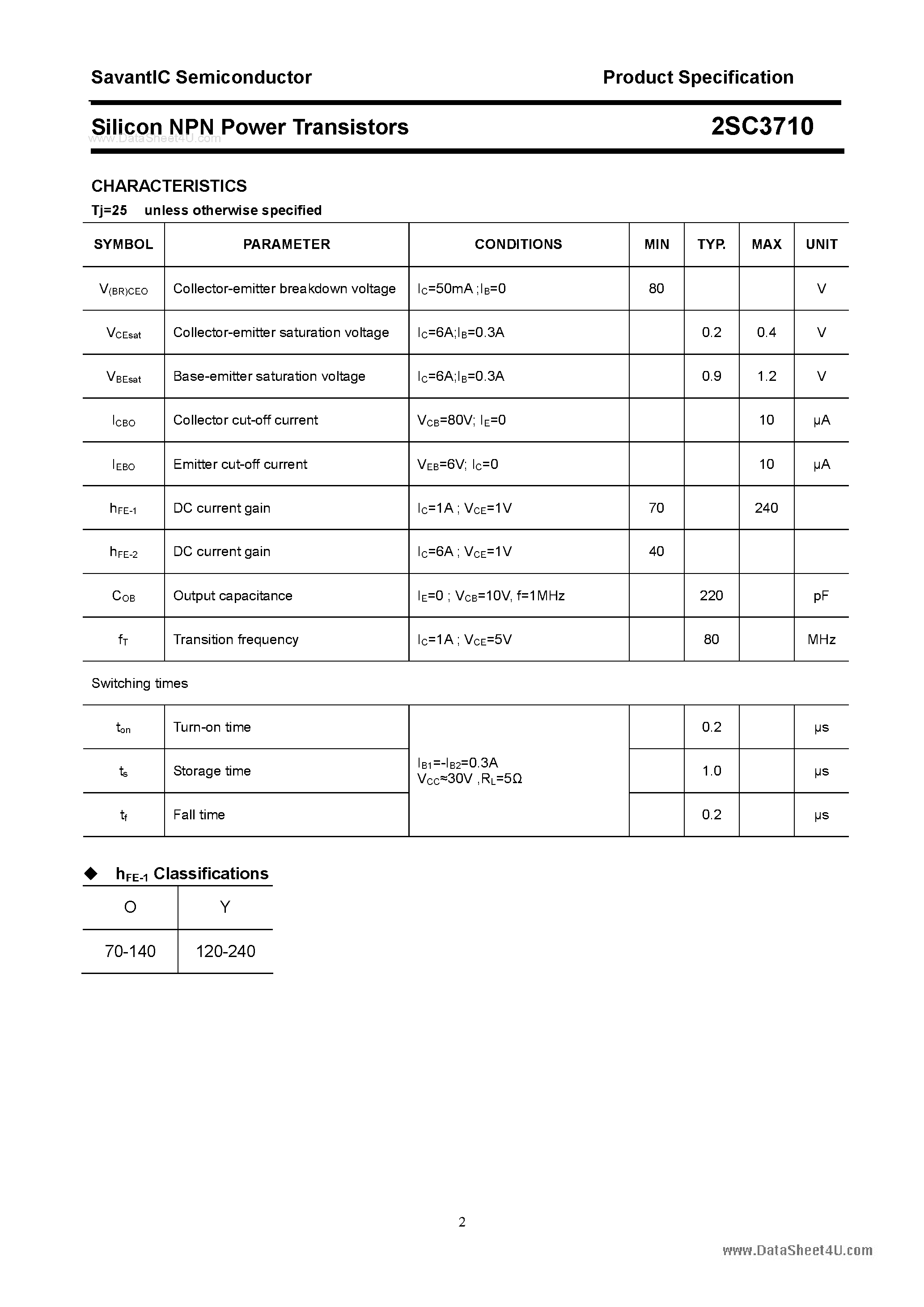 Datasheet 2SC3710 - SILICON POWER TRANSISTOR page 2