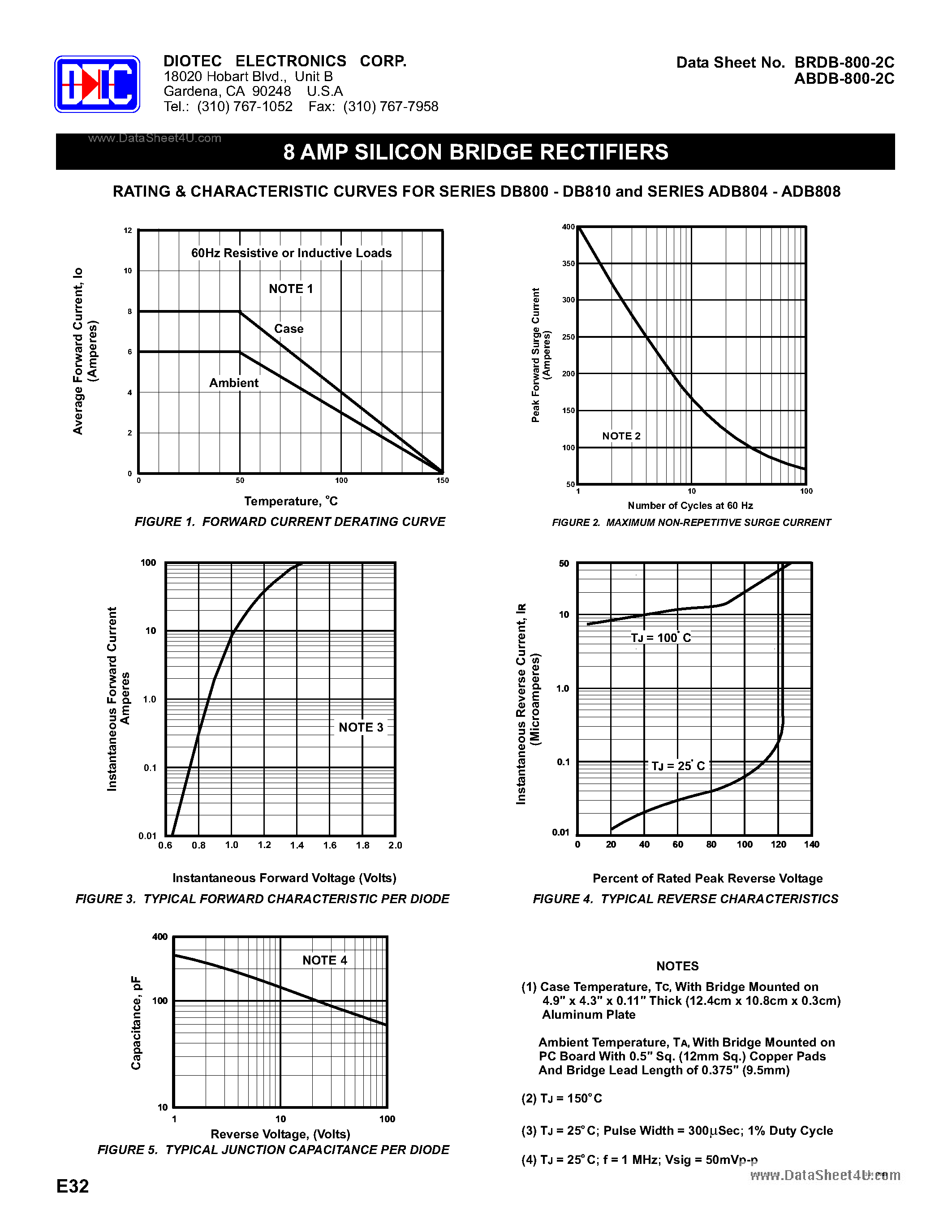 Datasheet DB800 - (DB800 - DB810) 8 AMP SILICON BRIDGE RECTIFIERS page 2