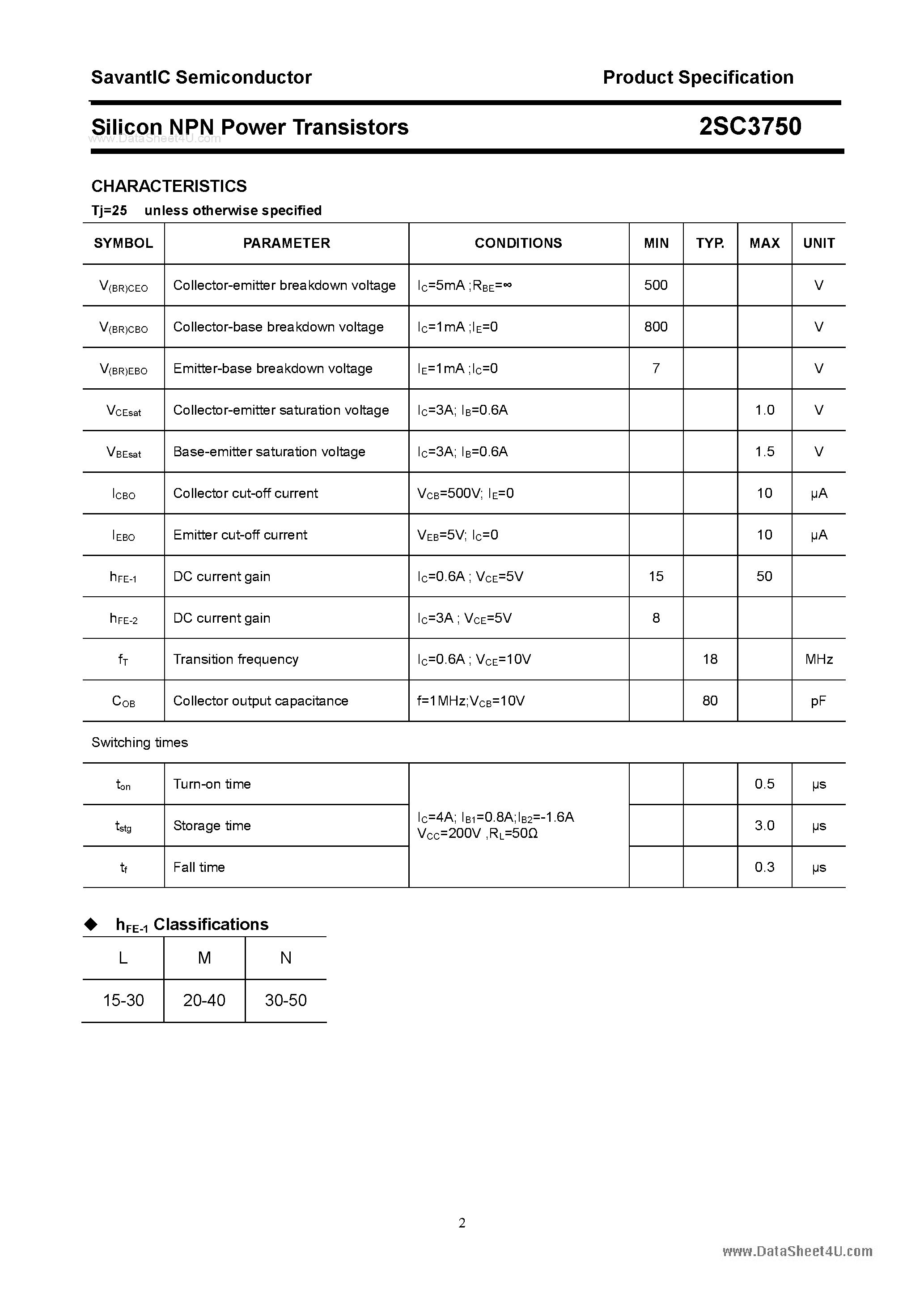 Datasheet 2SC3750 - SILICON POWER TRANSISTOR page 2
