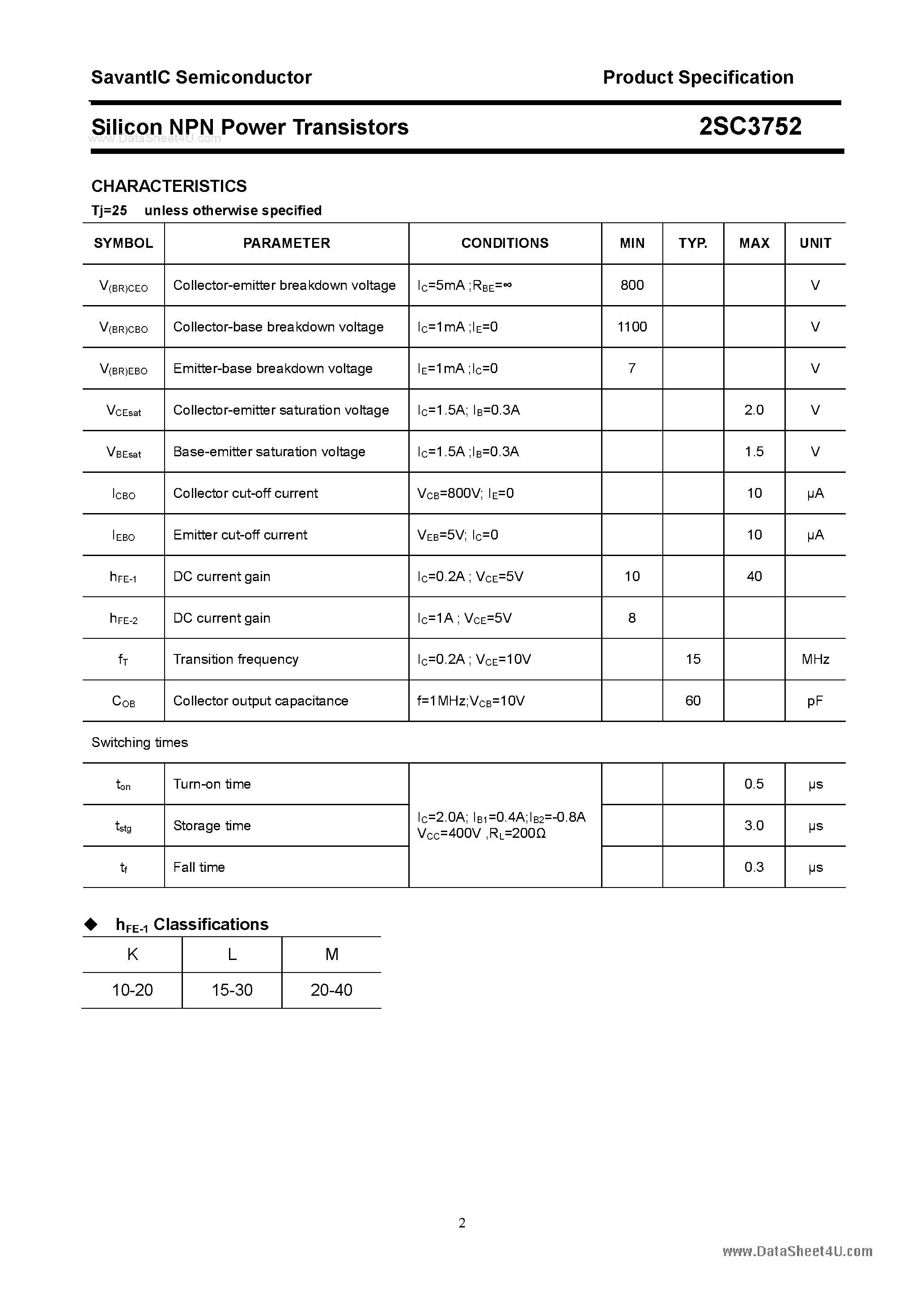 Datasheet 2SC3752 - SILICON POWER TRANSISTOR page 2