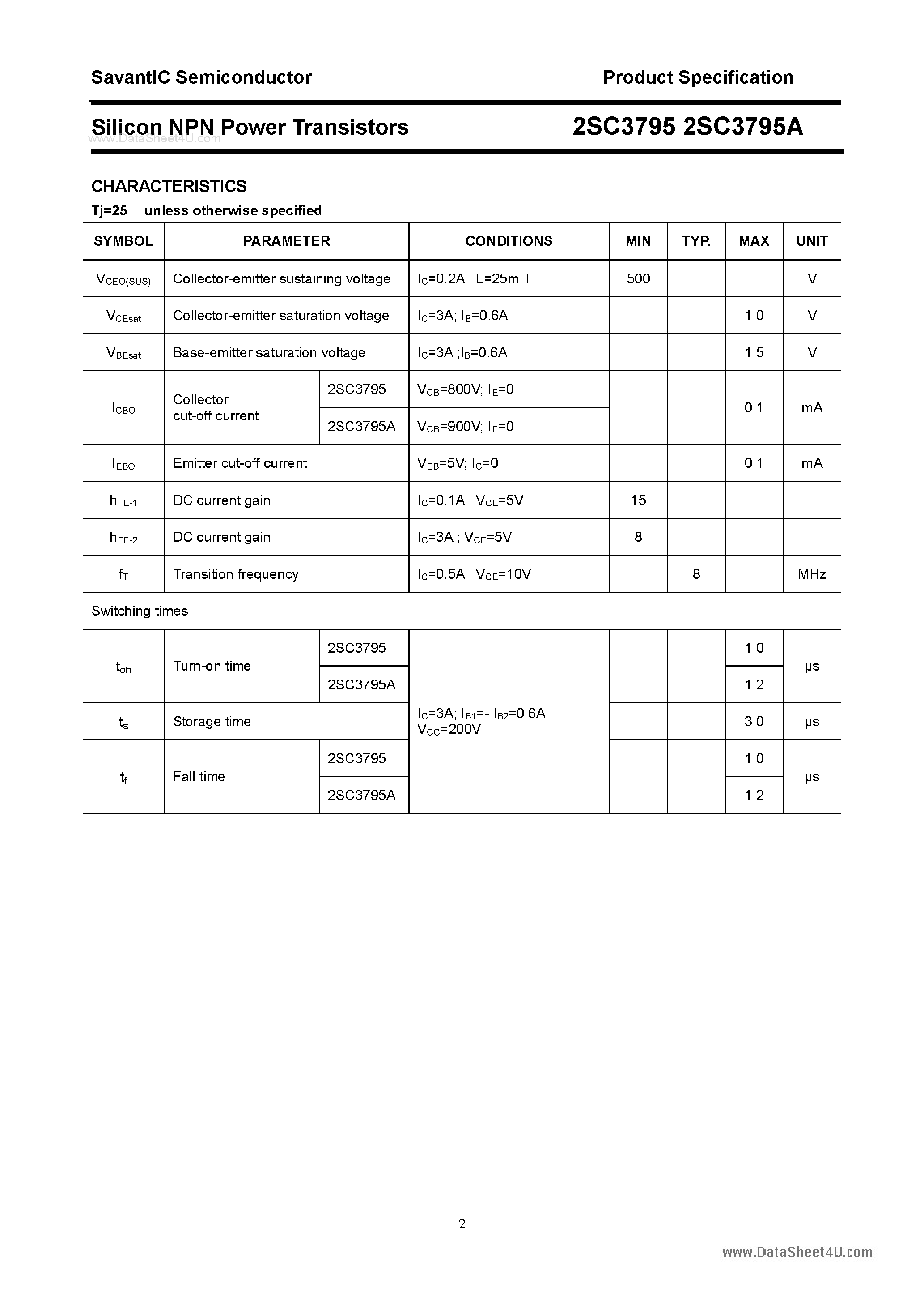 Datasheet 2SC3795 page 2 Datasheet 2SC3795 - SILICON POWER TRANSISTOR page 2