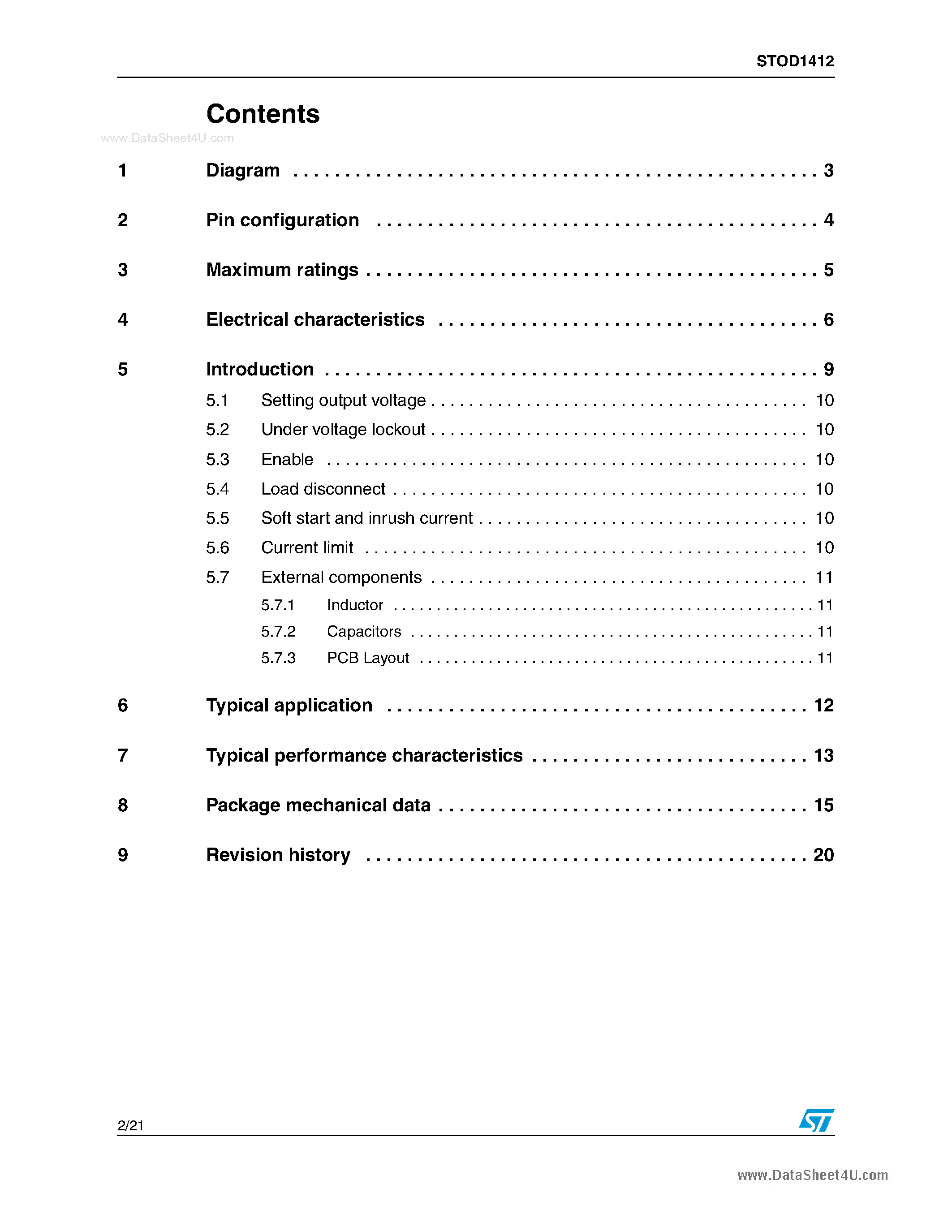 Datasheet STOD1412 - Step-up and inverting DC-DC converter page 2