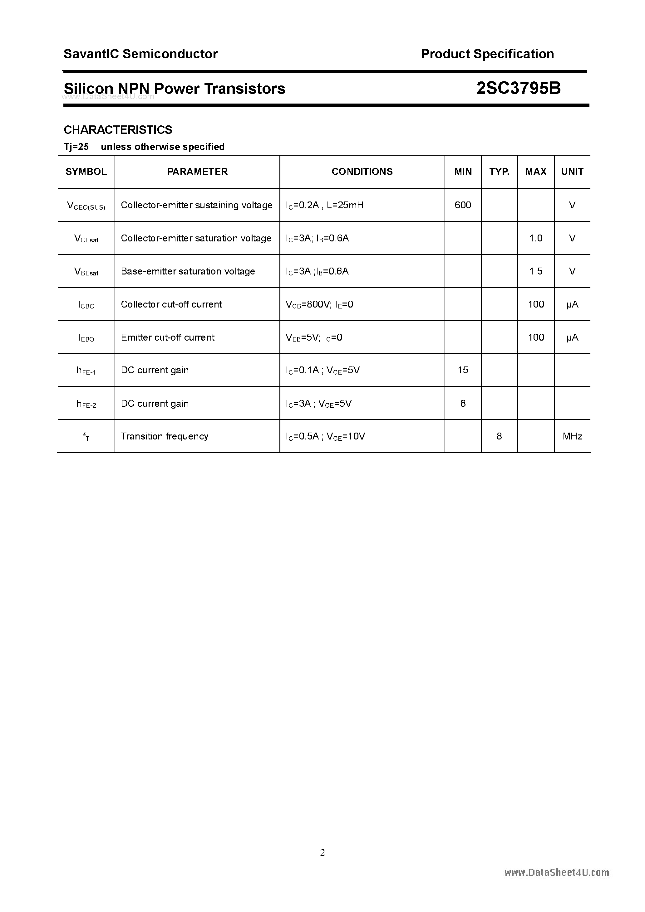 Datasheet 2SC3795B page 2 Datasheet 2SC3795B - SILICON POWER TRANSISTOR page 2