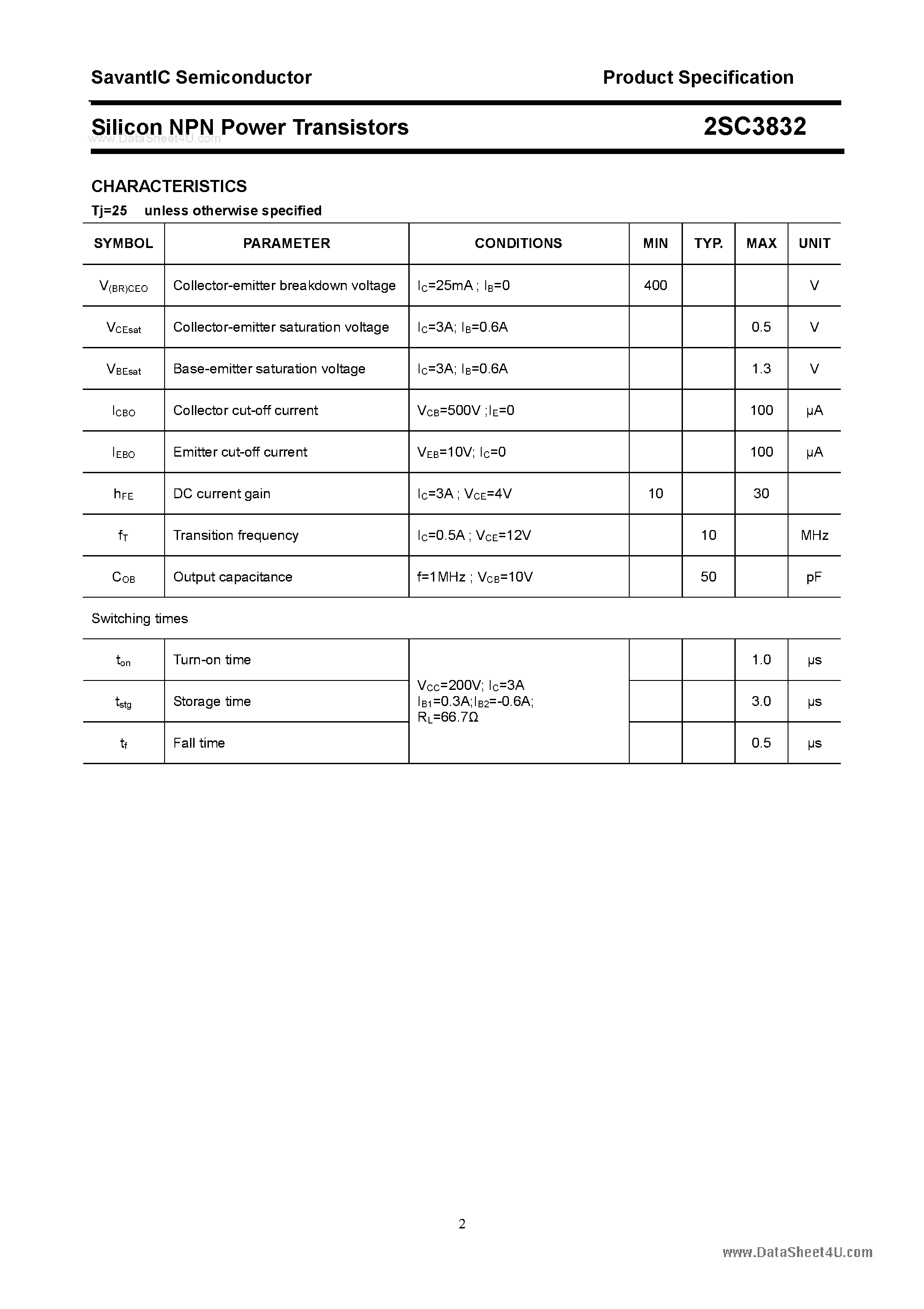 Datasheet 2SC3832 - SILICON POWER TRANSISTOR page 2