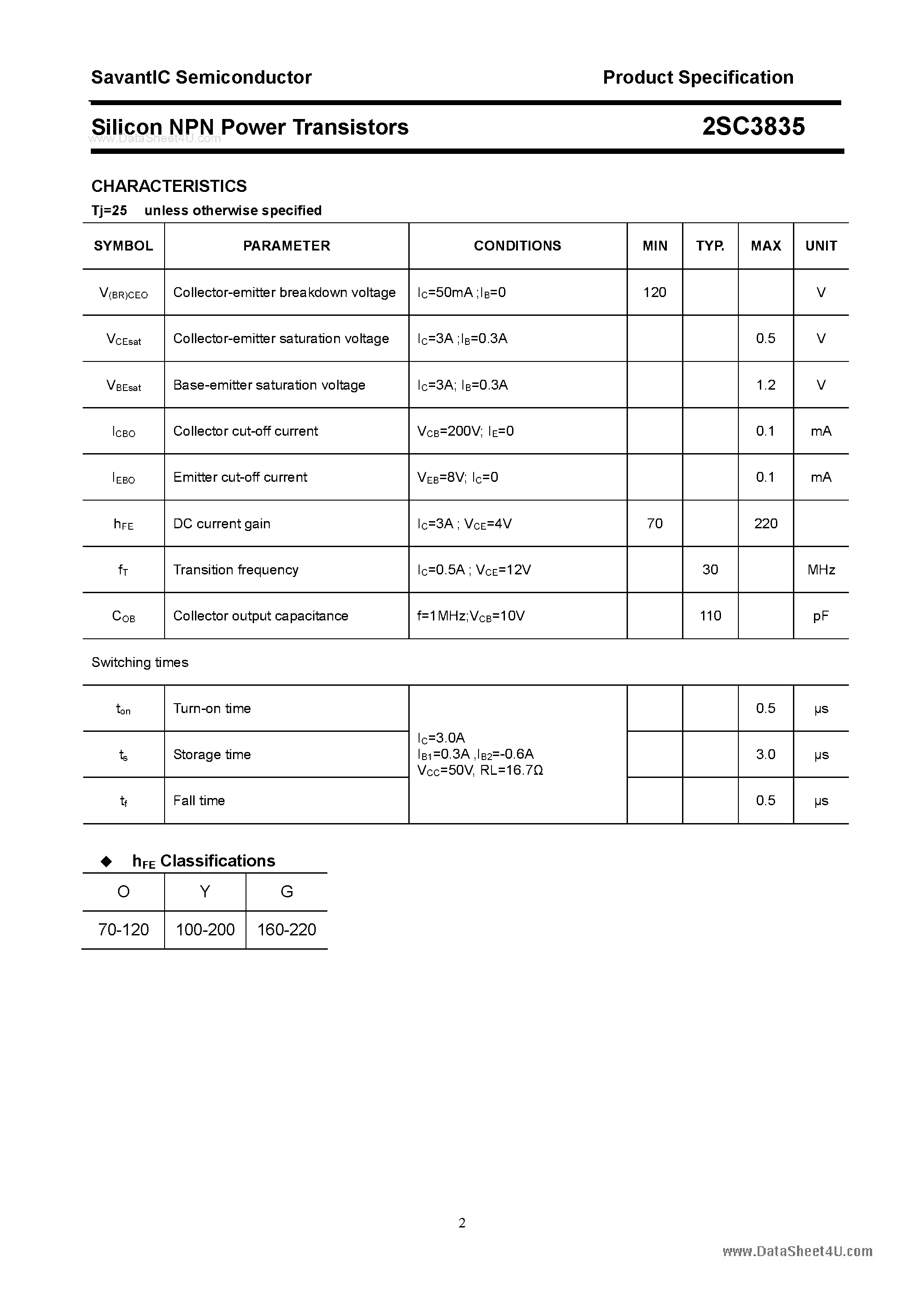 Datasheet 2SC3835 - SILICON POWER TRANSISTOR page 2