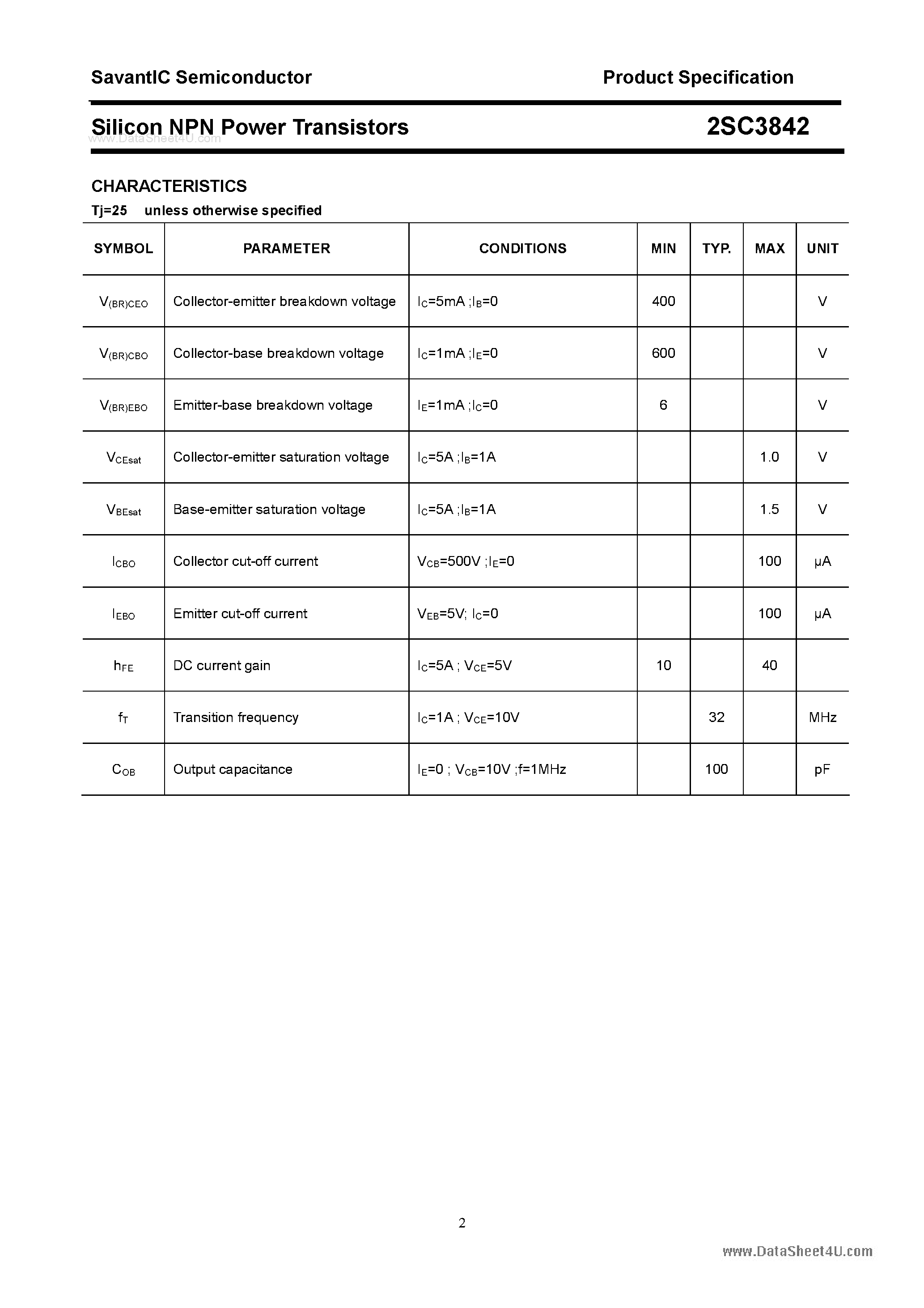 Datasheet 2SC3842 - SILICON POWER TRANSISTOR page 2