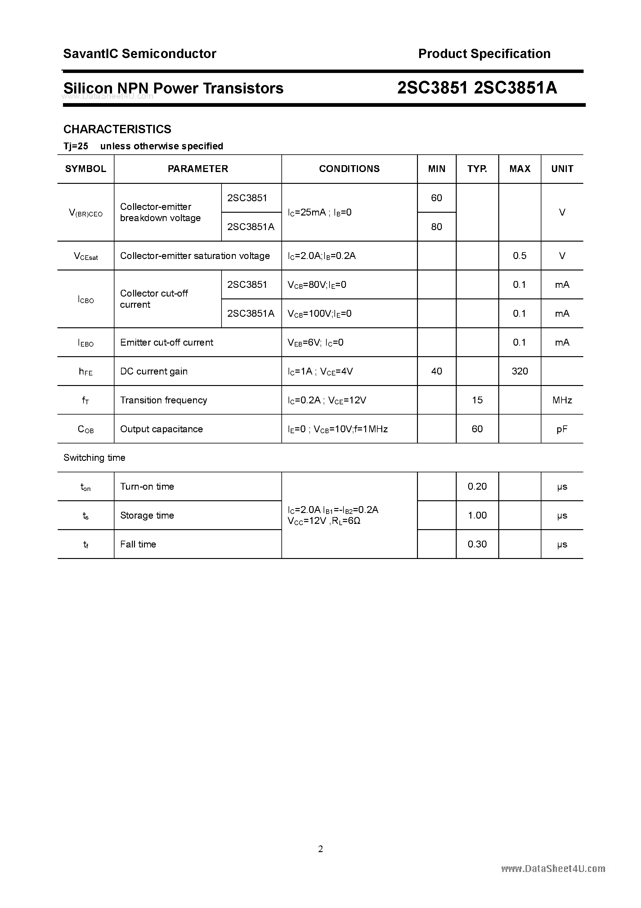 Datasheet 2SC3851 - SILICON POWER TRANSISTOR page 2