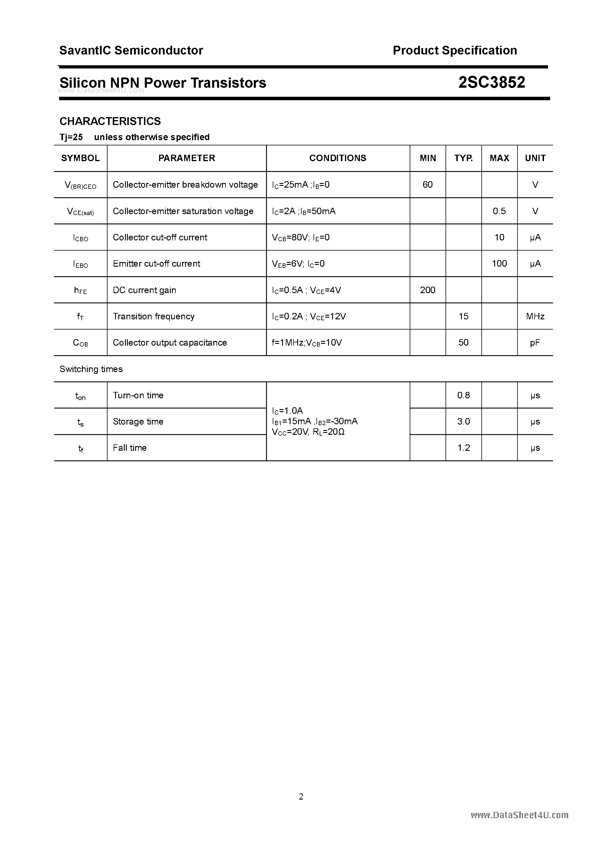 Datasheet 2SC3852 - SILICON POWER TRANSISTOR page 2