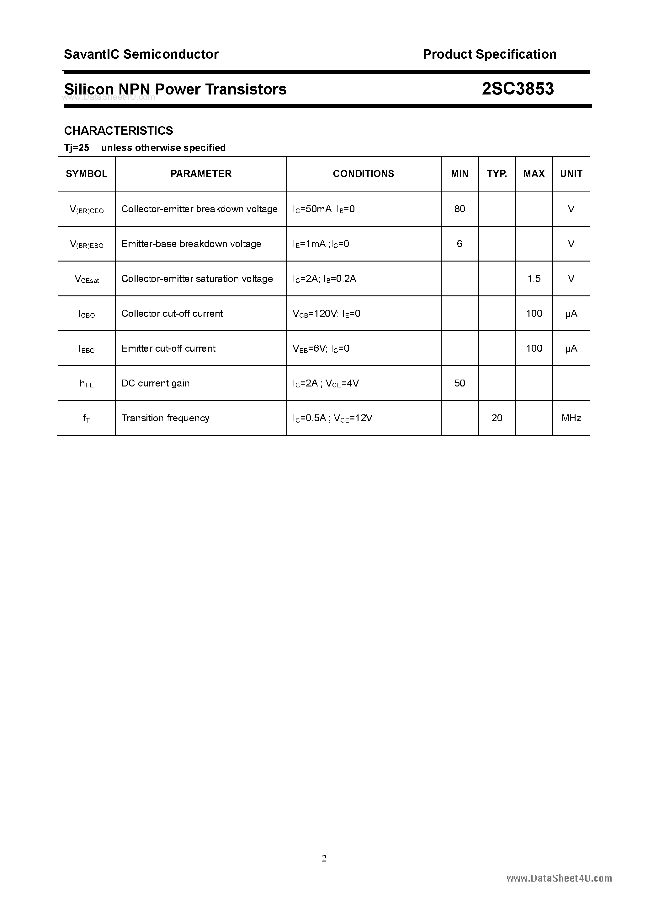 Datasheet 2SC3853 - SILICON POWER TRANSISTOR page 2