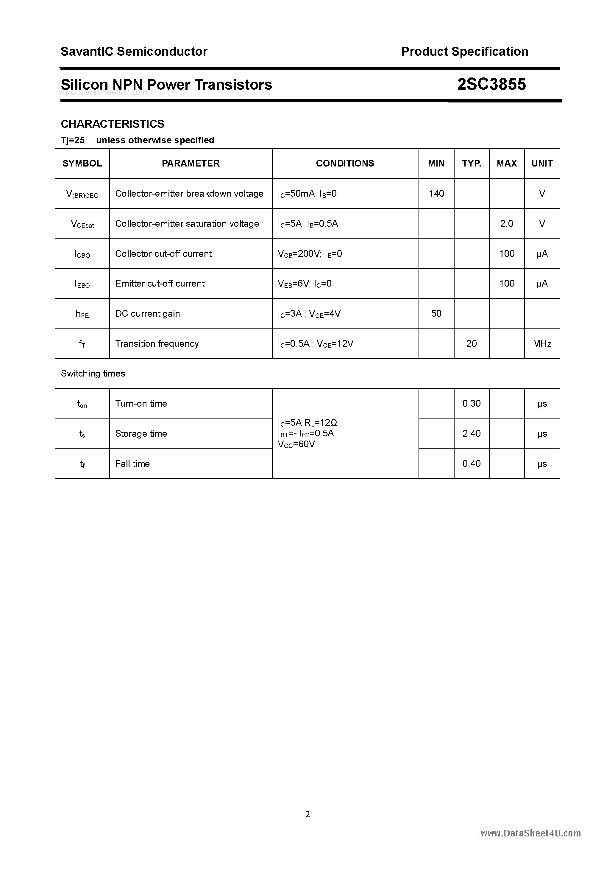 Datasheet 2SC3855 - SILICON POWER TRANSISTOR page 2