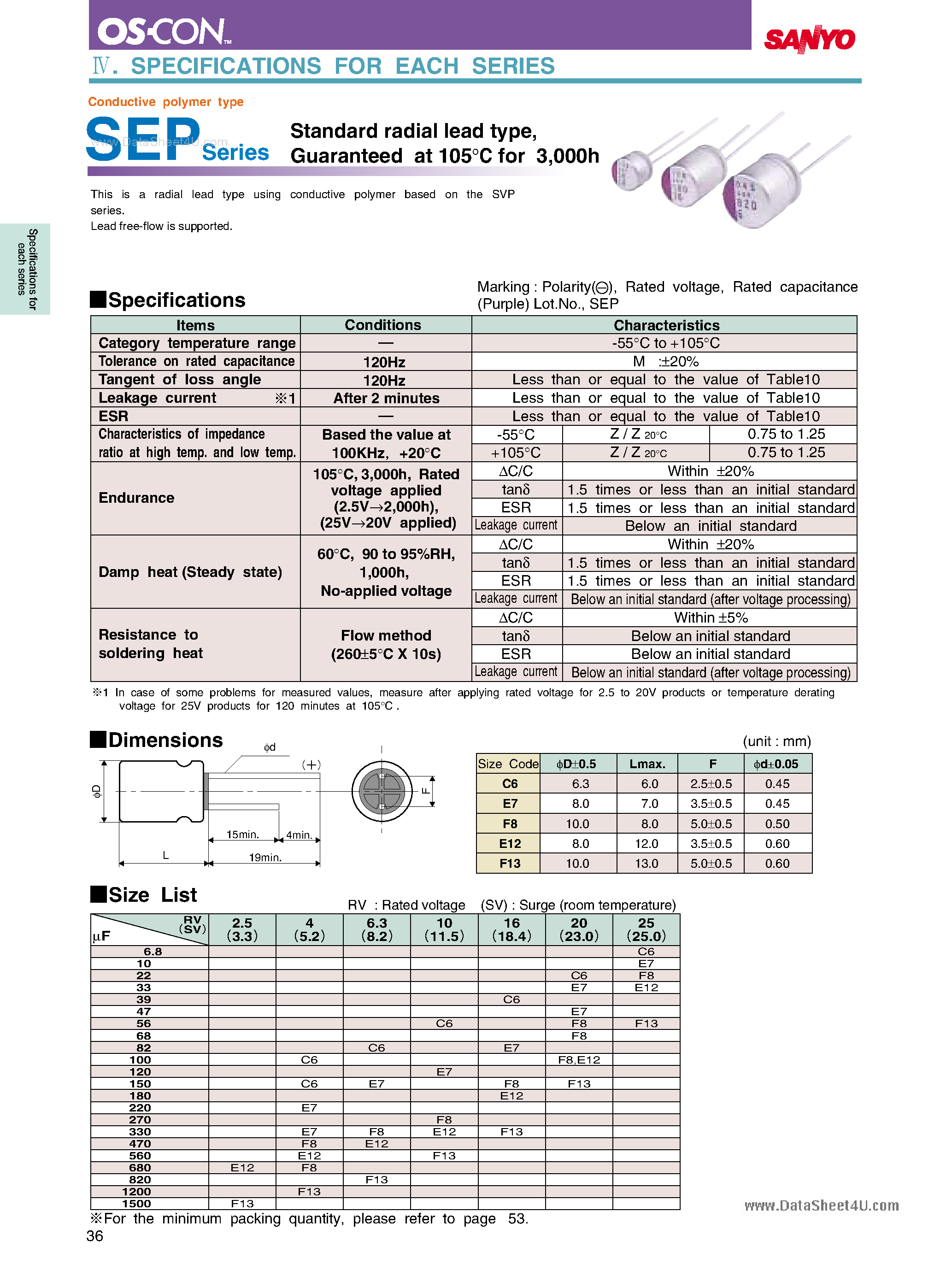 Datasheet 16SEP330M page 1 Datasheet 16SEP330M - SEP Series Standard radial lead type Capacitor page 1