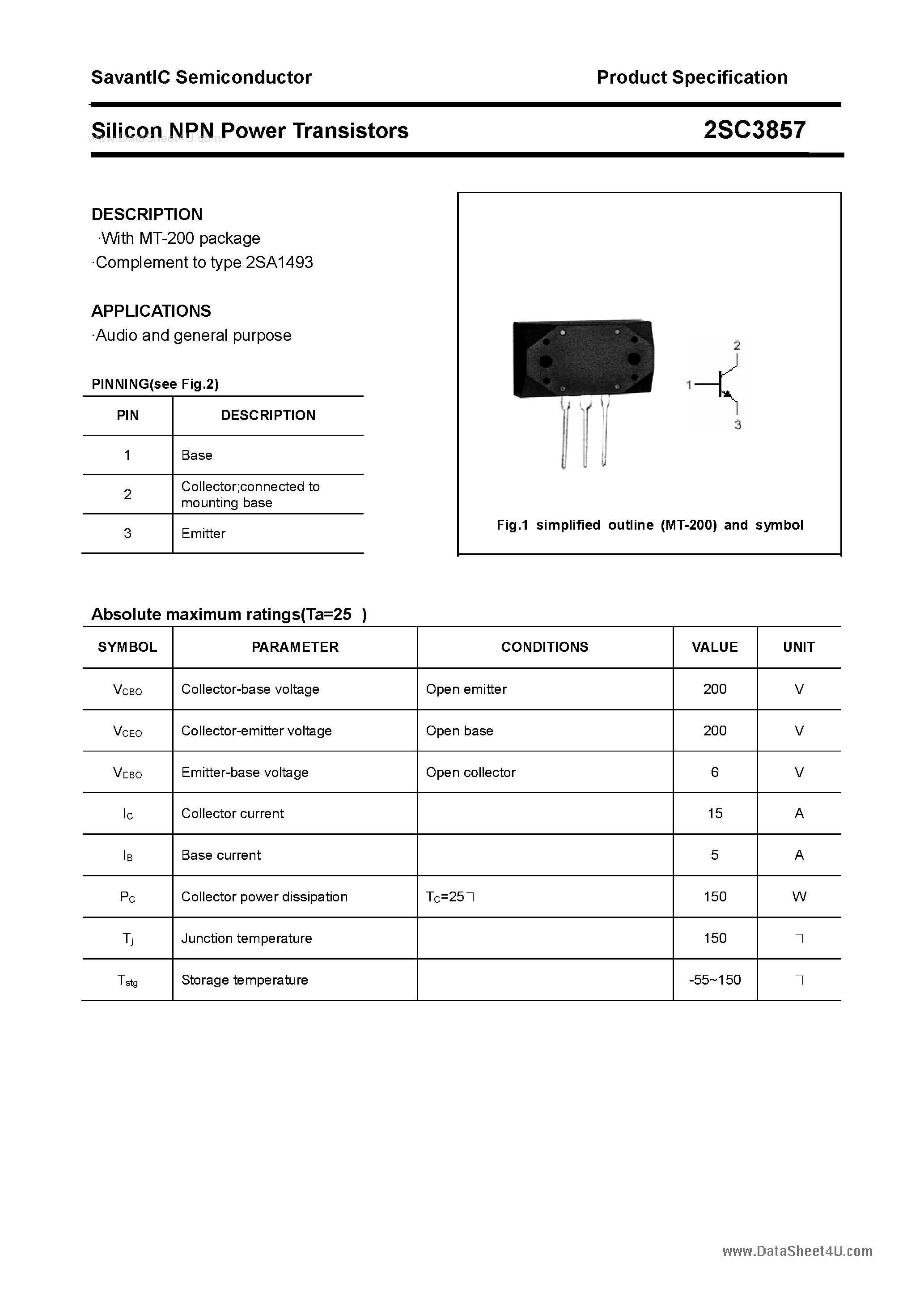 Datasheet 2SC3857 - SILICON POWER TRANSISTOR page 1