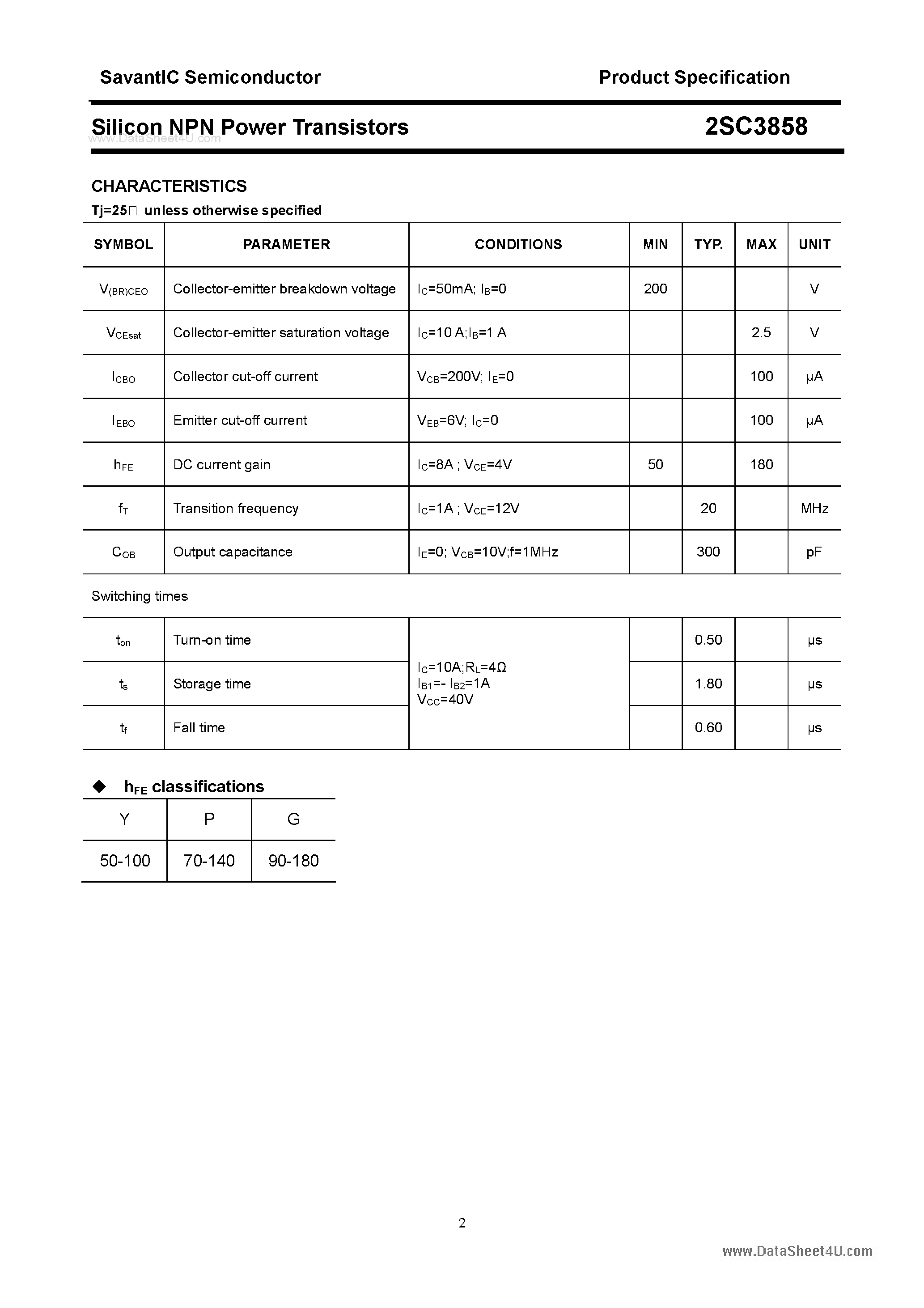 Datasheet 2SC3858 - SILICON POWER TRANSISTOR page 2