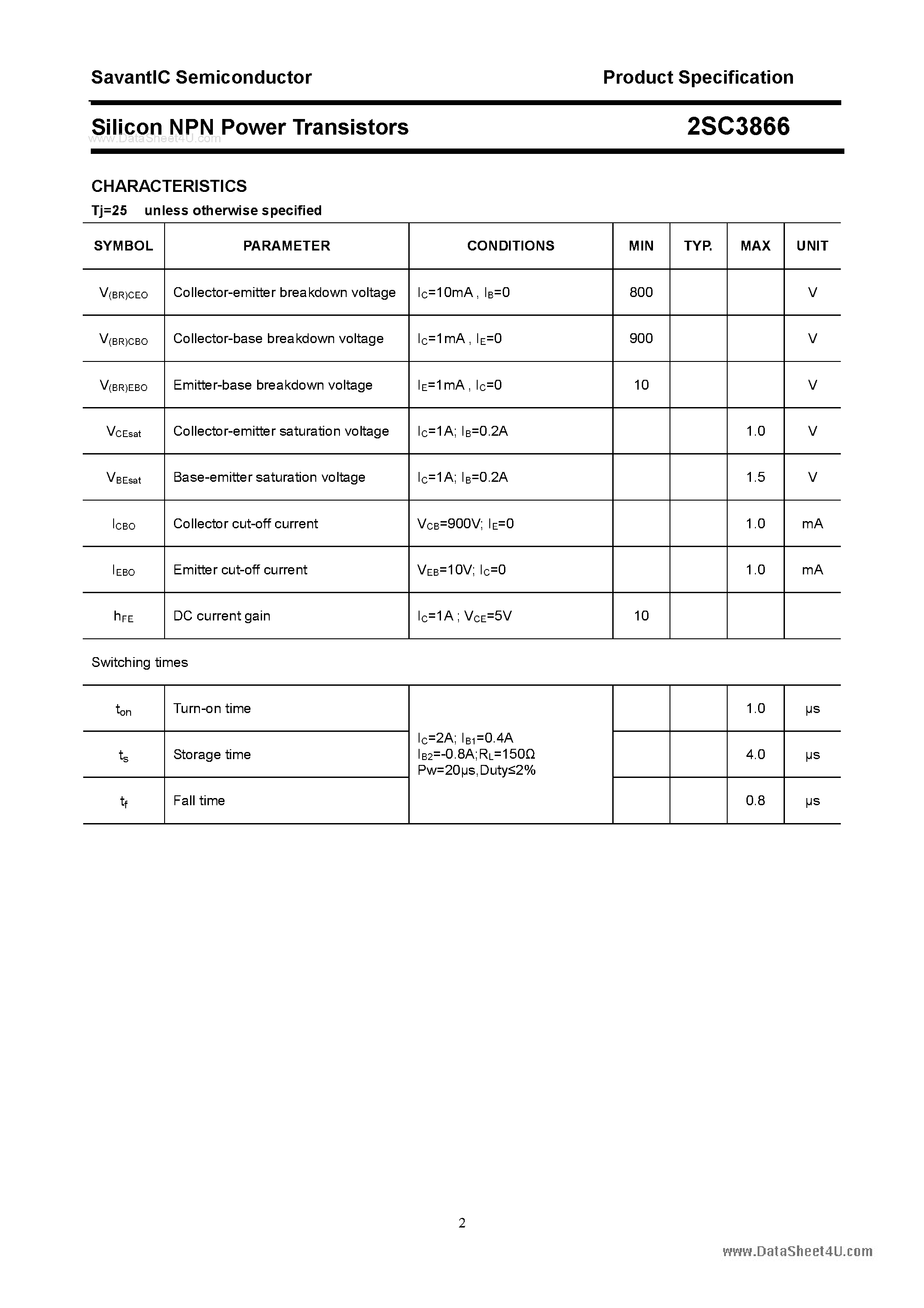 Datasheet 2SC3866 - SILICON POWER TRANSISTOR page 2