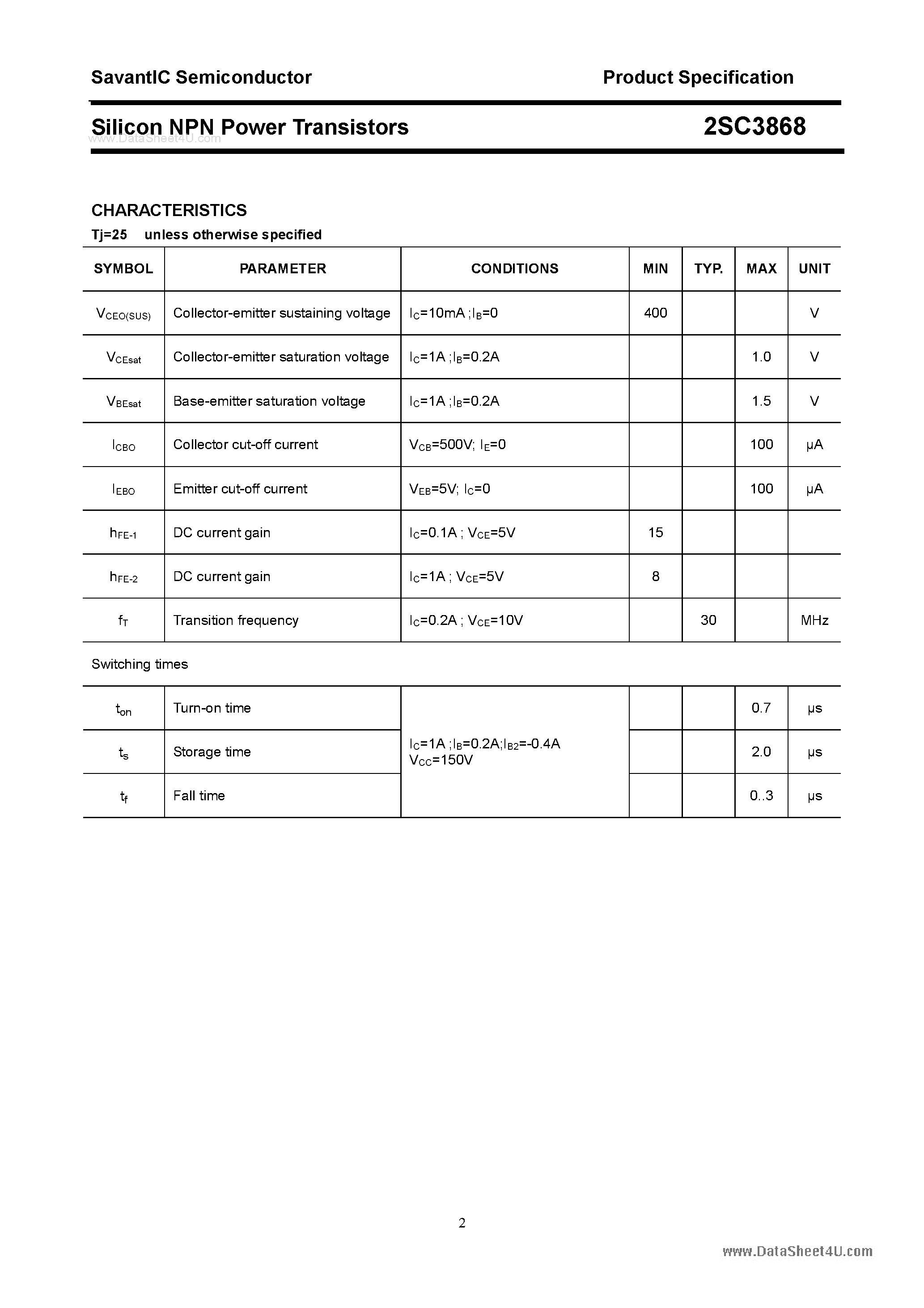 Datasheet 2SC3868 - SILICON POWER TRANSISTOR page 2