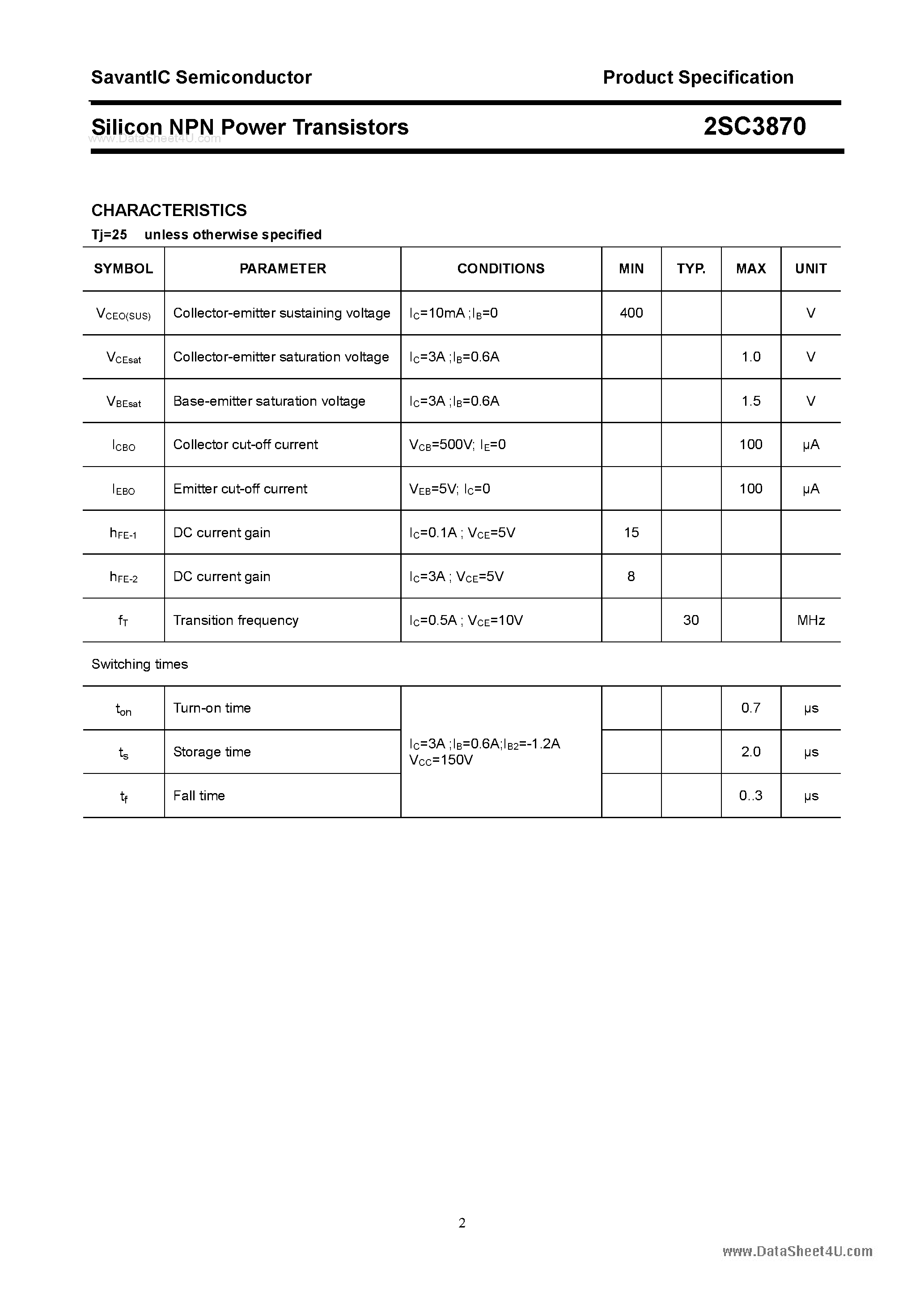 Datasheet 2SC3870 - SILICON POWER TRANSISTOR page 2