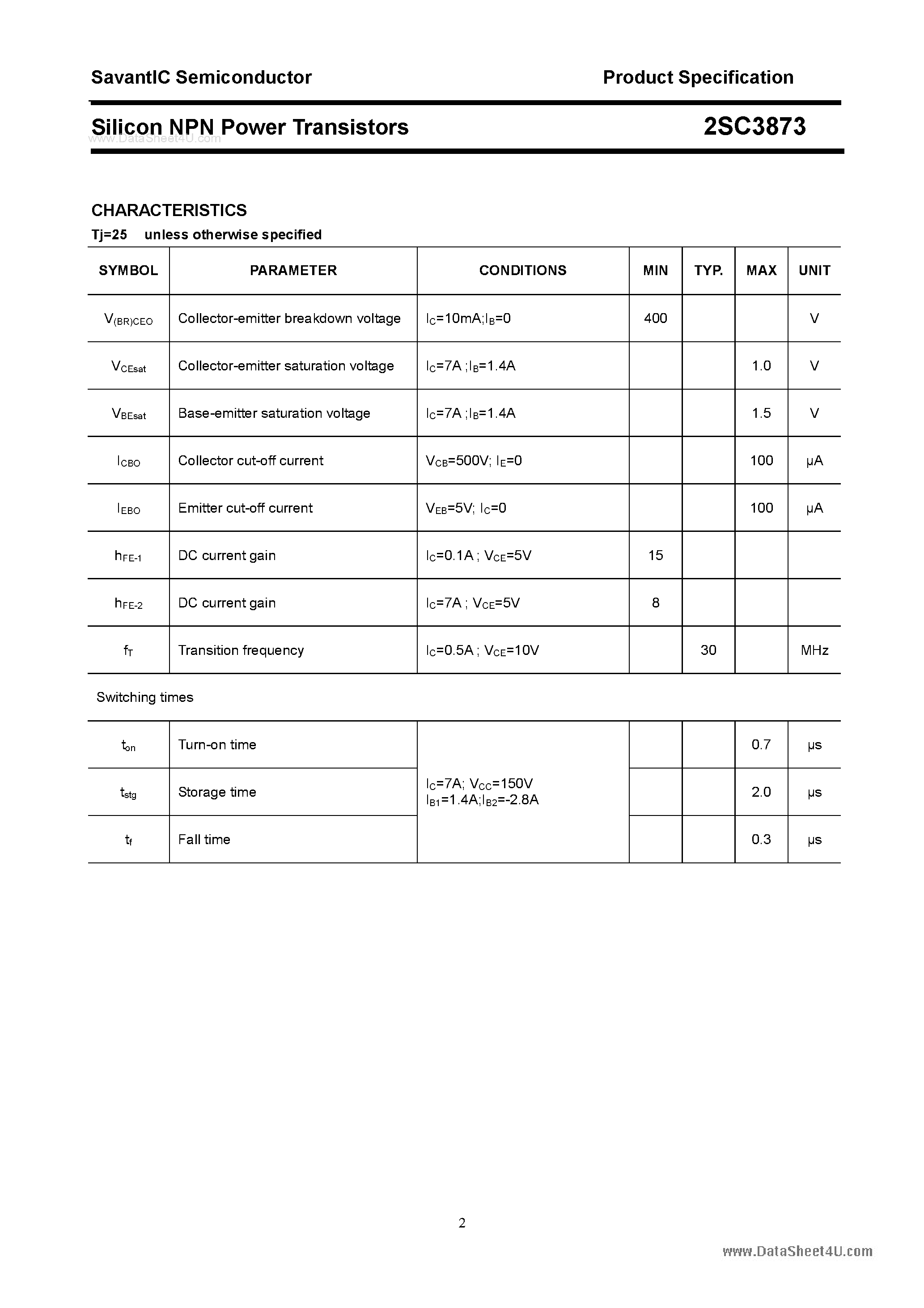 Datasheet 2SC3873 - SILICON POWER TRANSISTOR page 2