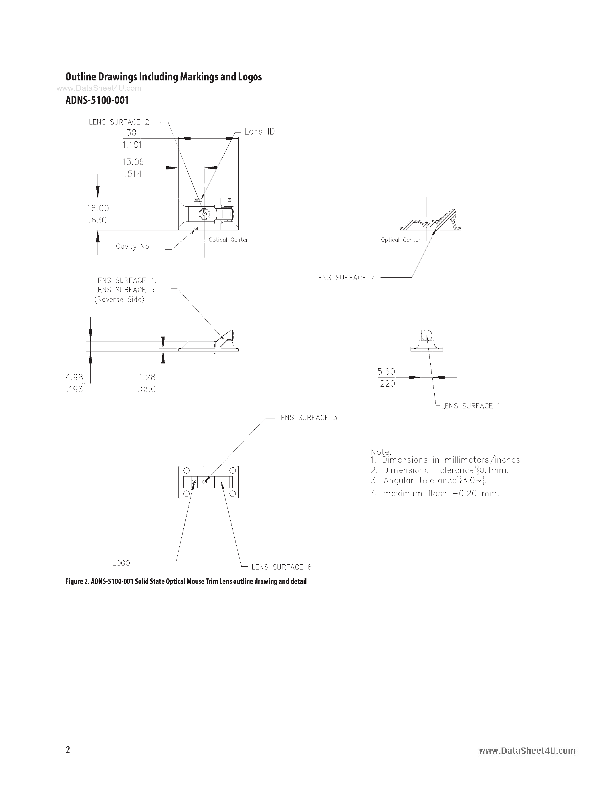 Datasheet ADNS-5100 page 2 Datasheet ADNS-5100 - Solid-State Optical Mouse Lens page 2