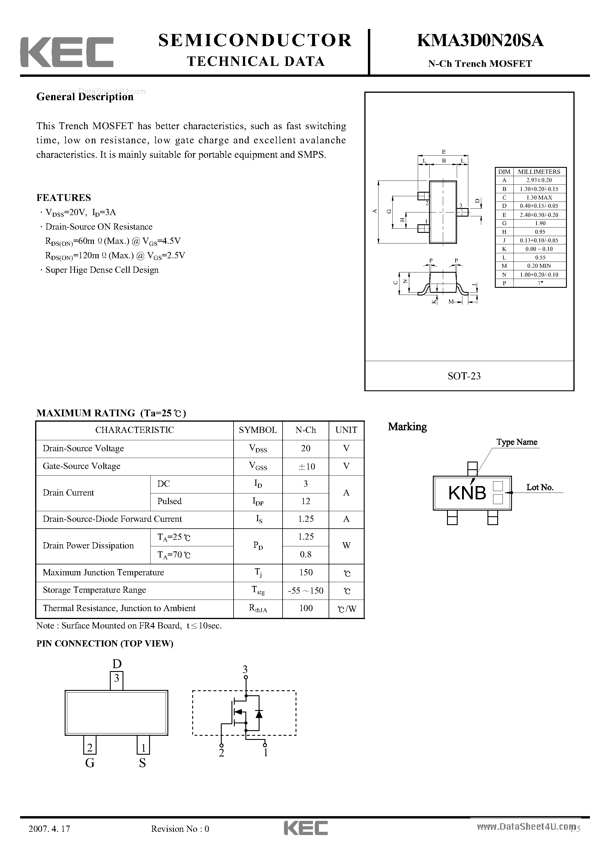 Datasheet KMA3D0N20SA - N-Ch Trench MOSFET page 1