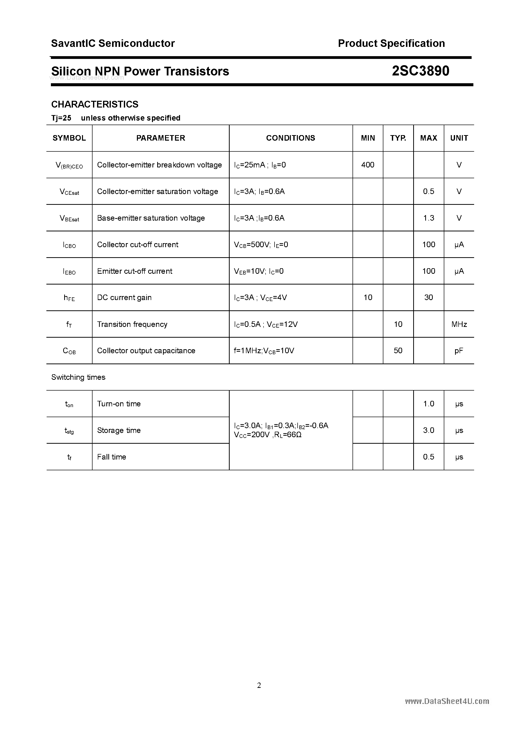 Datasheet 2SC3890 - SILICON POWER TRANSISTOR page 2
