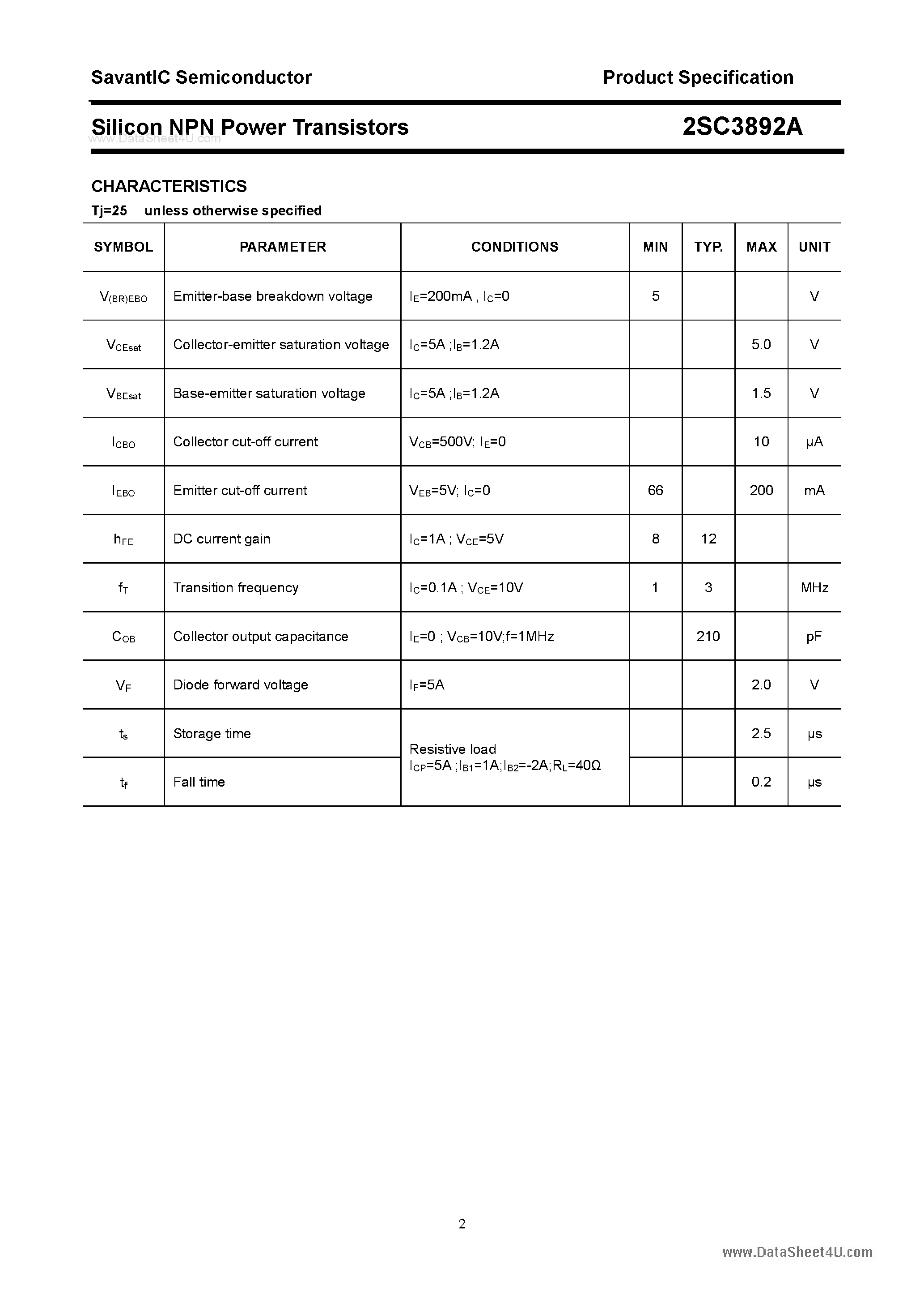 Datasheet 2SC3892A - SILICON POWER TRANSISTOR page 2