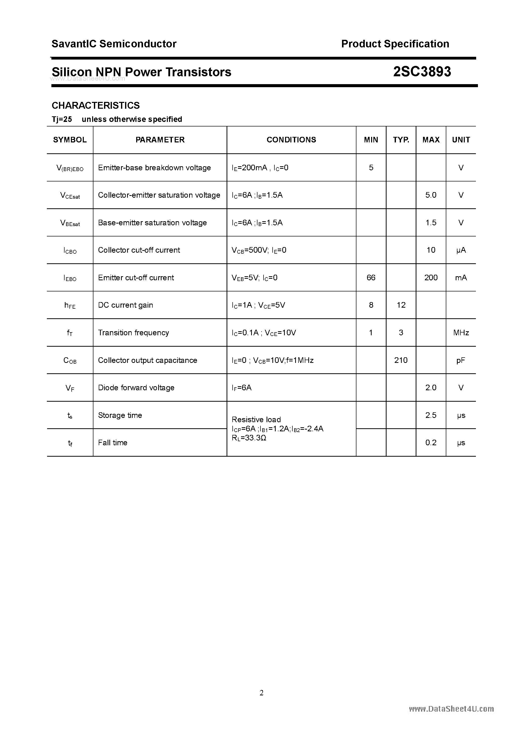 Datasheet 2SC3893 - SILICON POWER TRANSISTOR page 2