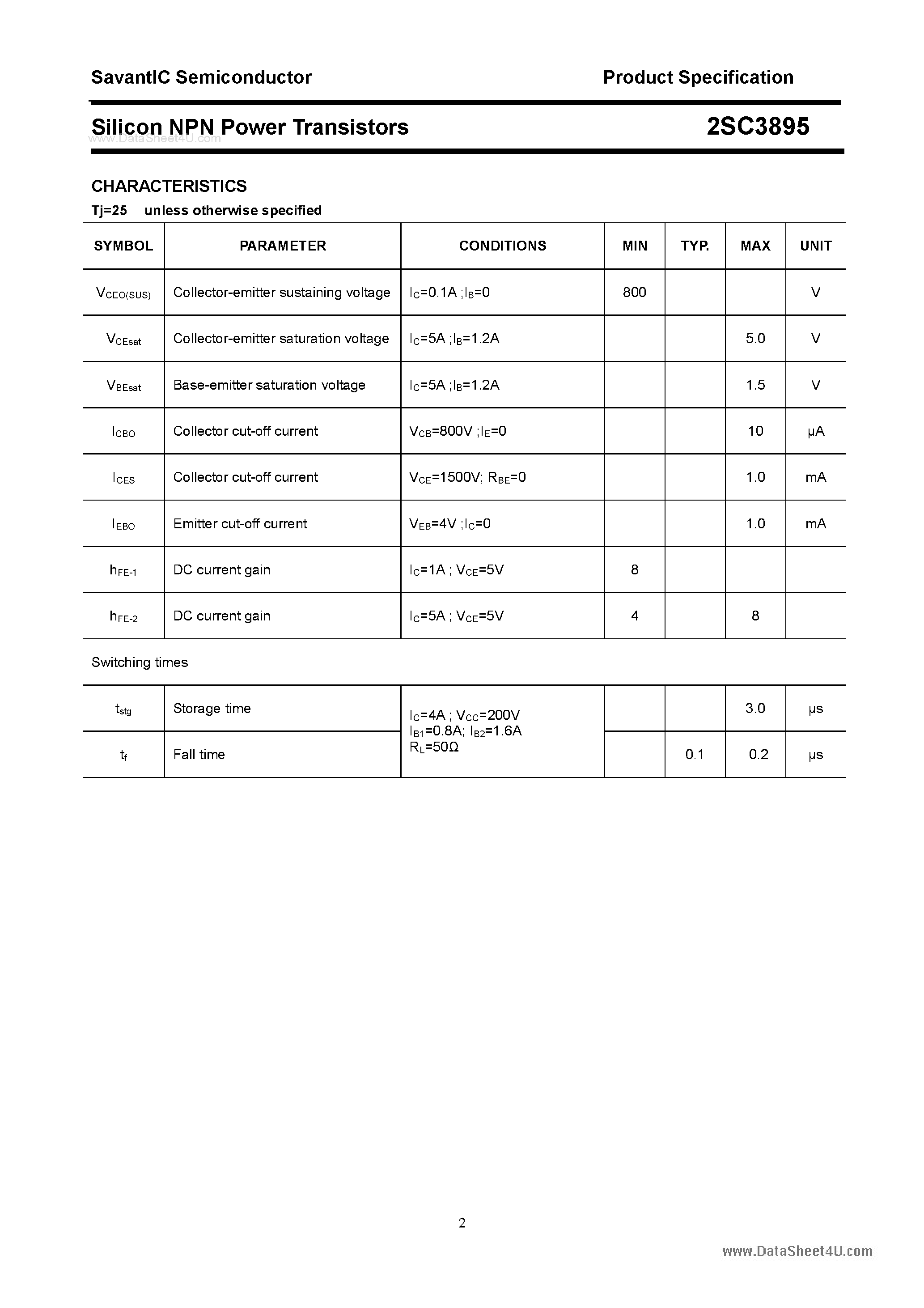 Datasheet 2SC3895 - SILICON POWER TRANSISTOR page 2