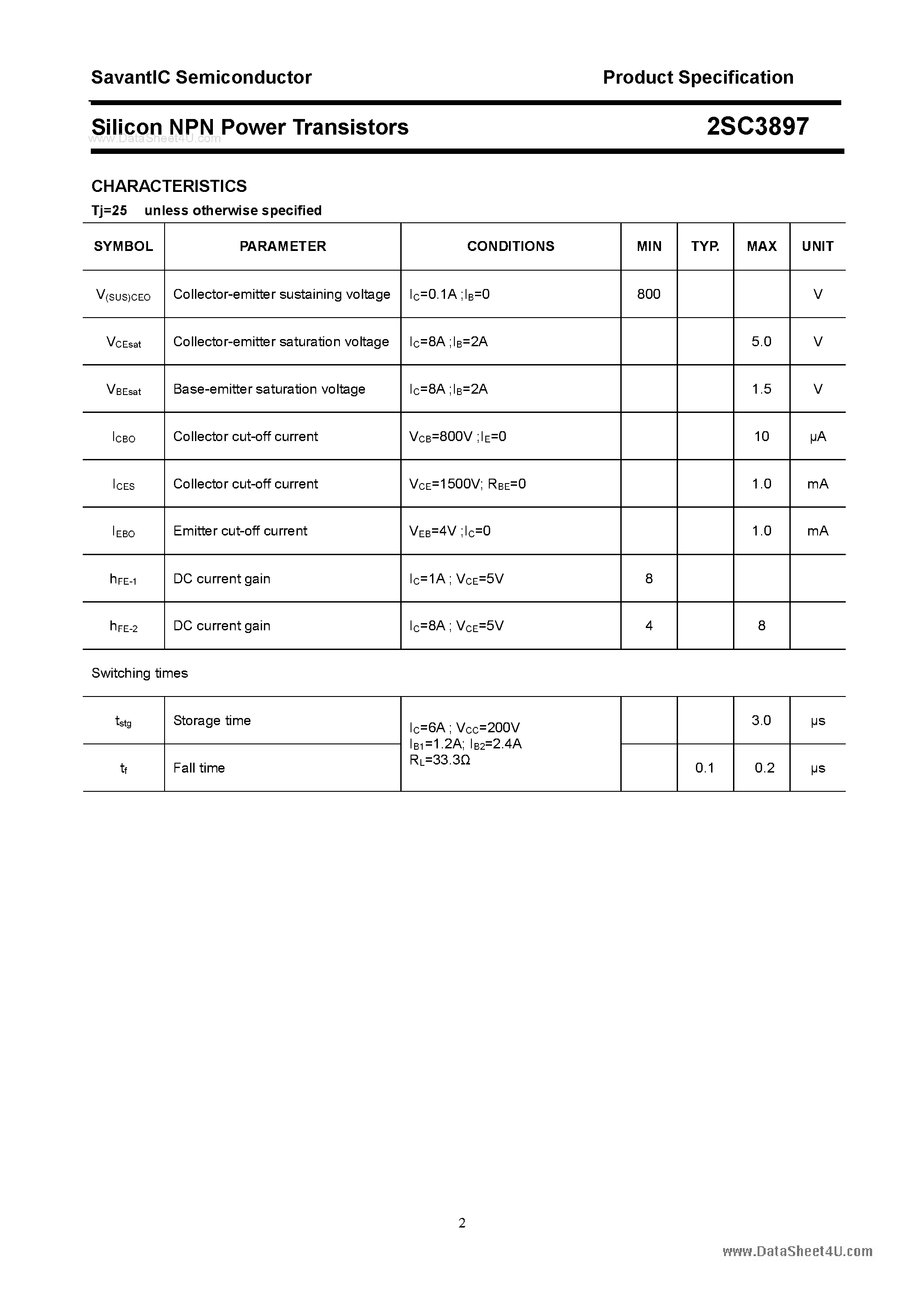 Даташит 2SC3897 - SILICON POWER TRANSISTOR страница 2