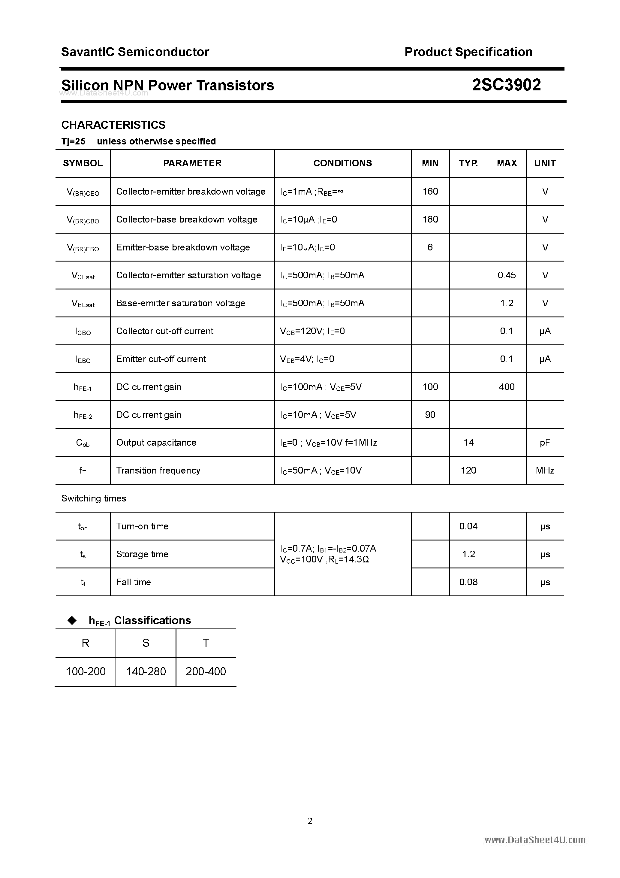 Даташит на микросхему 2SC3902 страница 2 Даташит 2SC3902 - SILICON POWER TRANSISTOR страница 2
