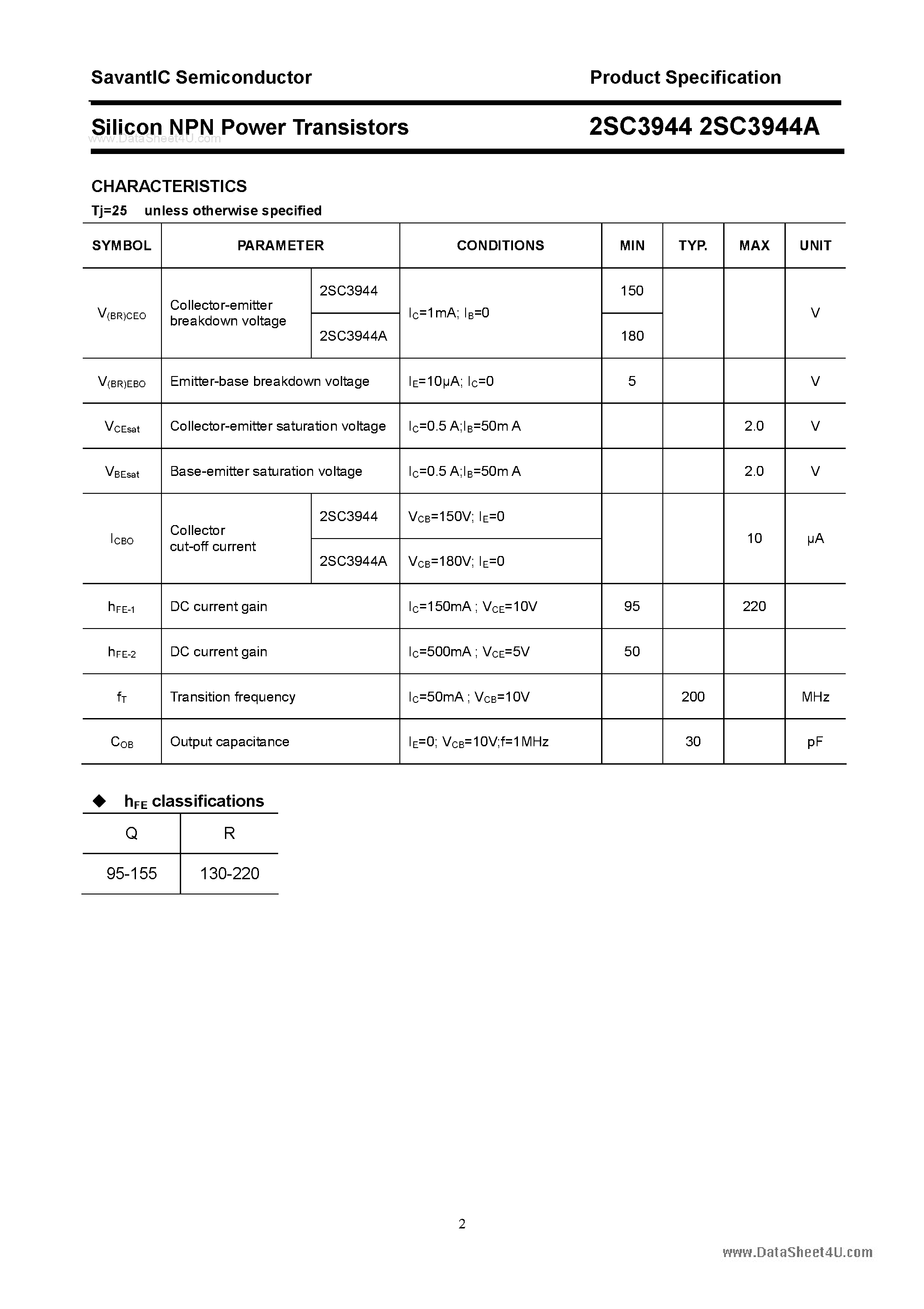 Даташит на микросхему 2SC3944 страница 2 Даташит 2SC3944 - SILICON POWER TRANSISTOR страница 2